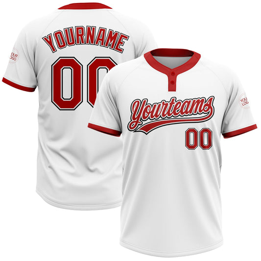 Custom White Red-Black Two-Button Unisex Softball Jersey - Main View