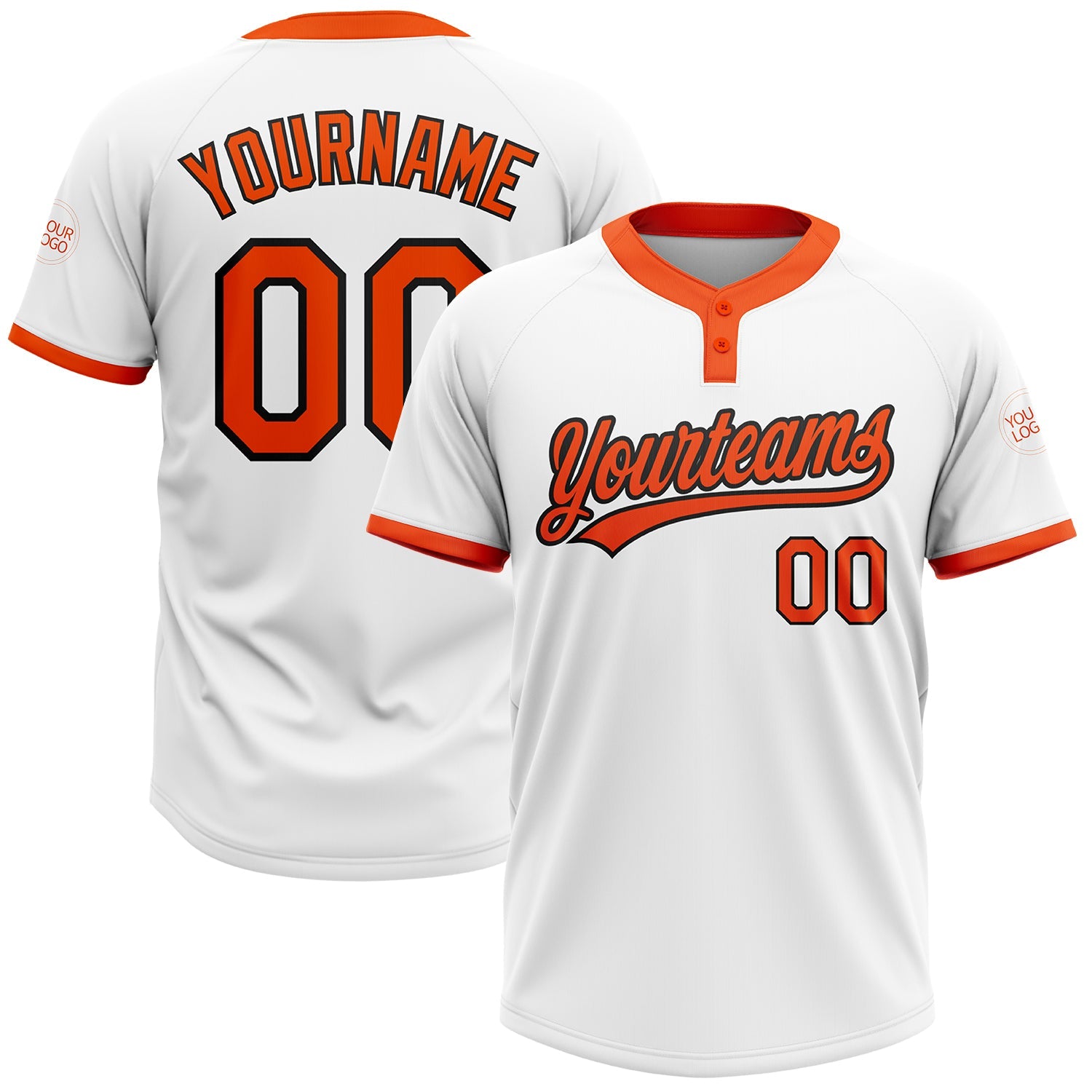 Custom White Orange-Black Two-Button Unisex Softball Jersey - Main View