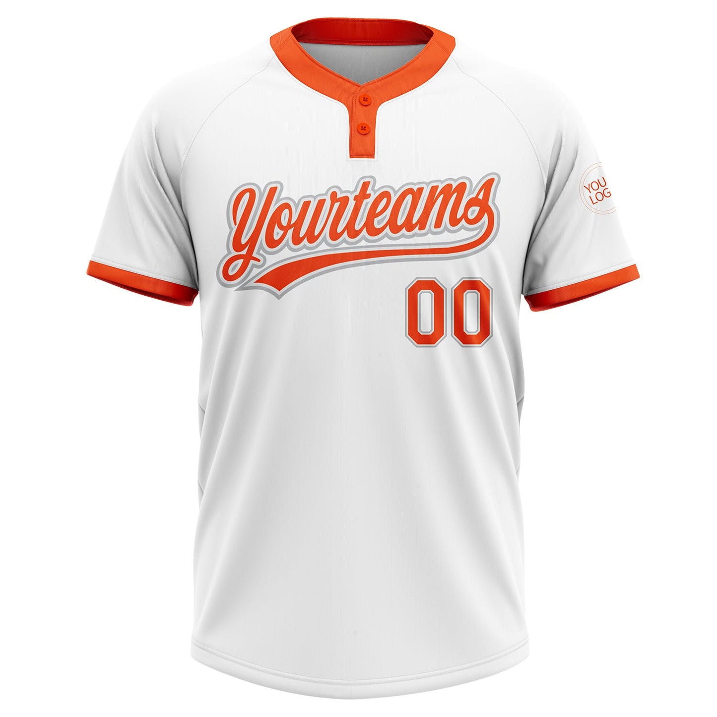 Custom White Orange-Gray Two-Button Unisex Softball Jersey view 2