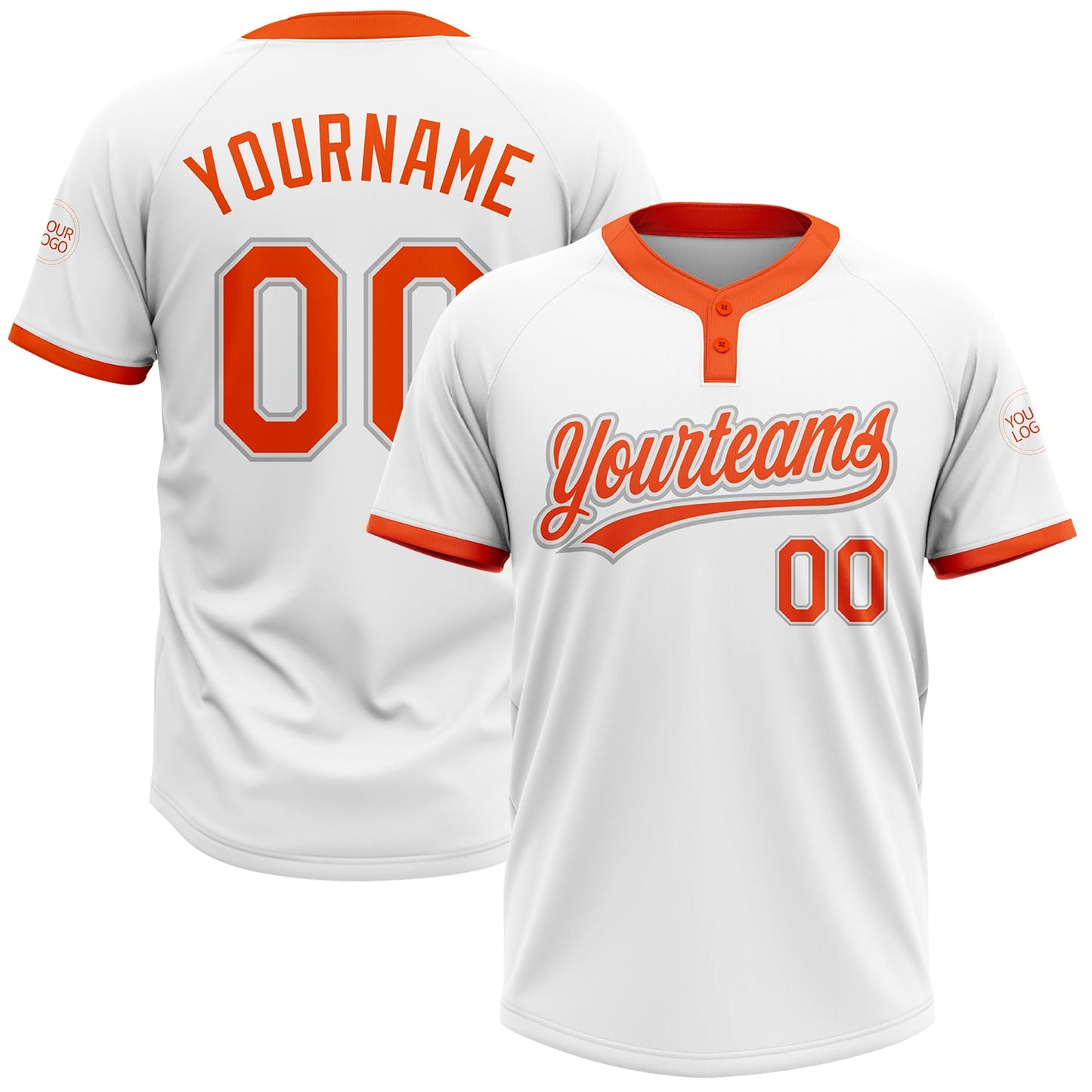 Custom White Orange-Gray Two-Button Unisex Softball Jersey - Main View