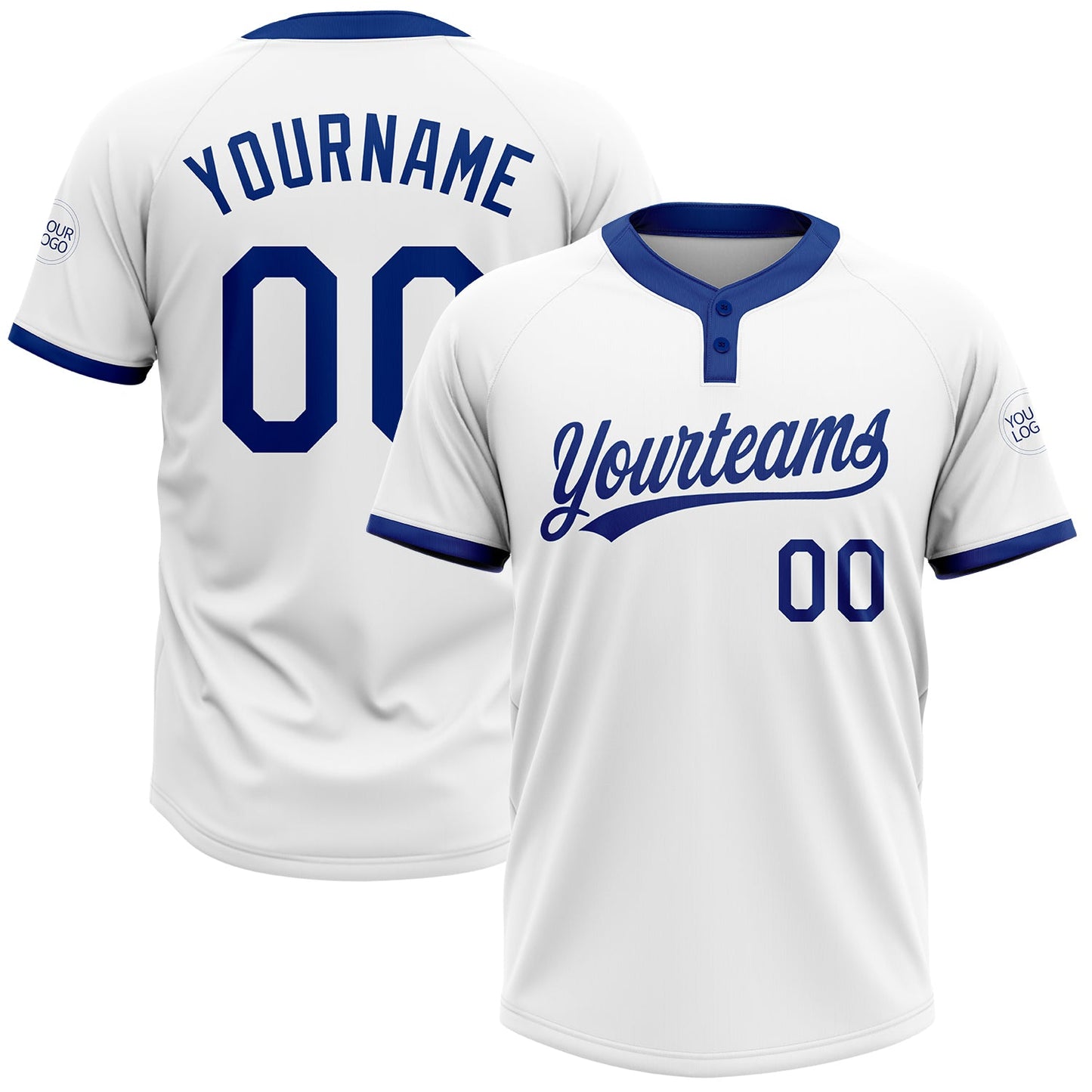 Custom White Royal Two-Button Unisex Softball Jersey - Main View