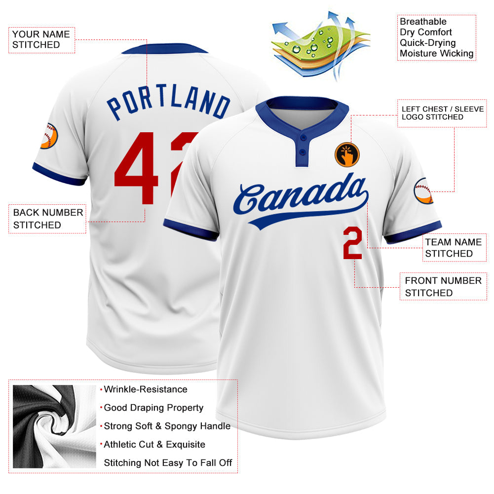 Custom White Red-Royal Two-Button Unisex Softball Jersey view 3