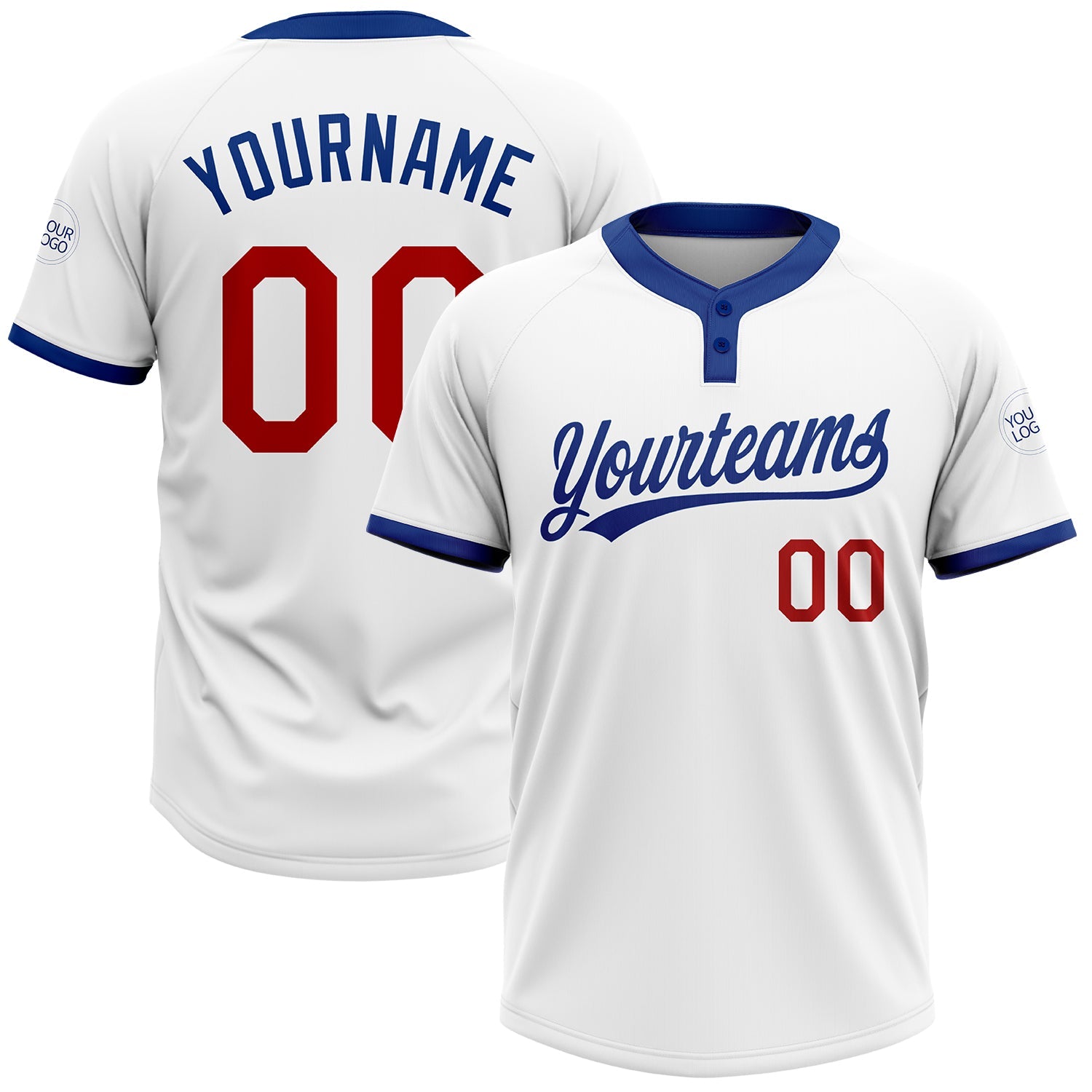 Custom White Red-Royal Two-Button Unisex Softball Jersey - Main View