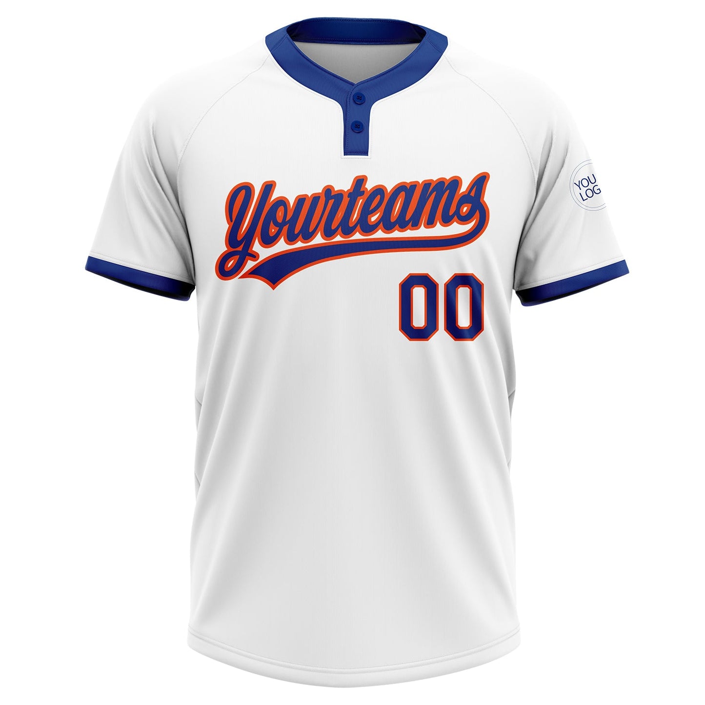 Custom White Royal-Orange Two-Button Unisex Softball Jersey view 2