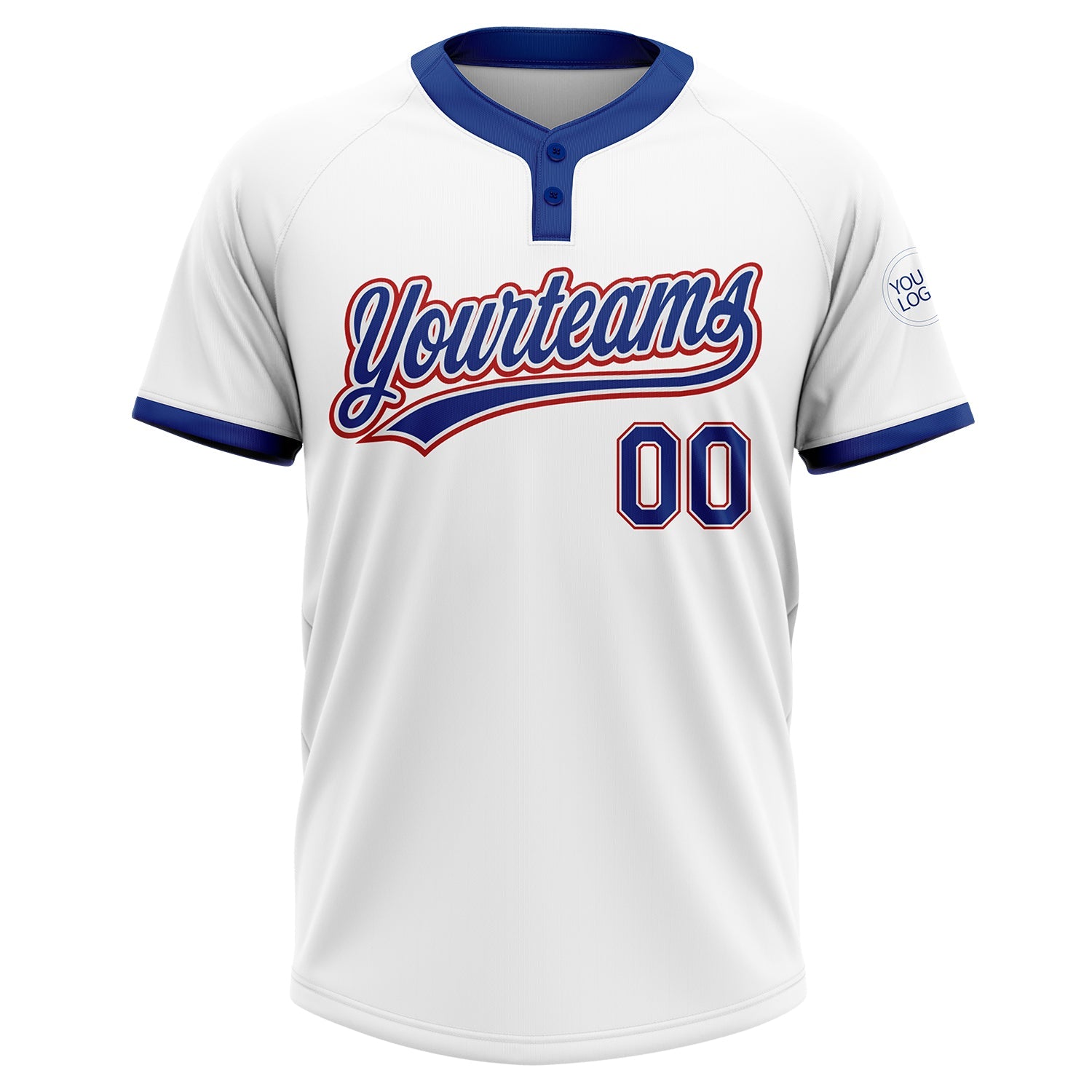 Custom White Royal-Red Two-Button Unisex Softball Jersey view 2