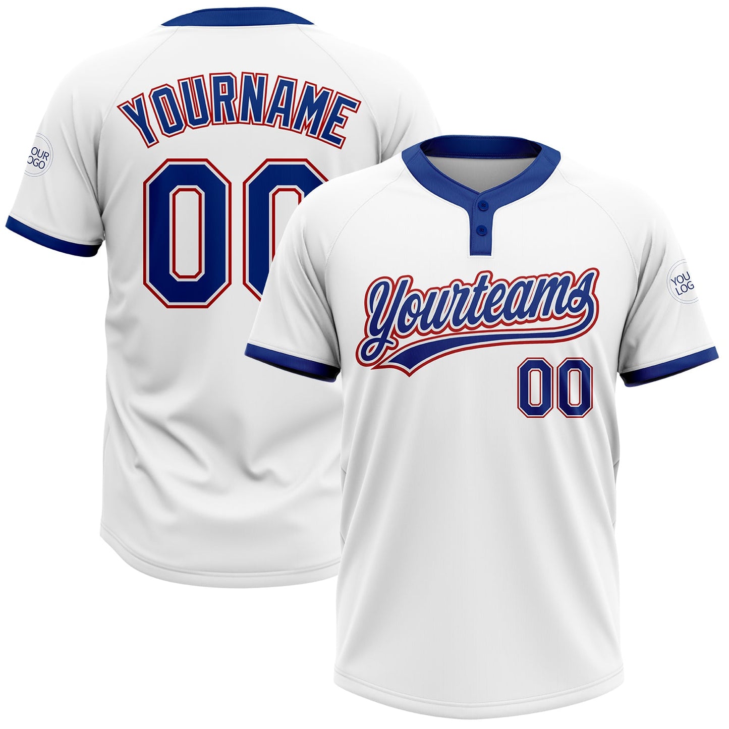 Custom White Royal-Red Two-Button Unisex Softball Jersey - Main View