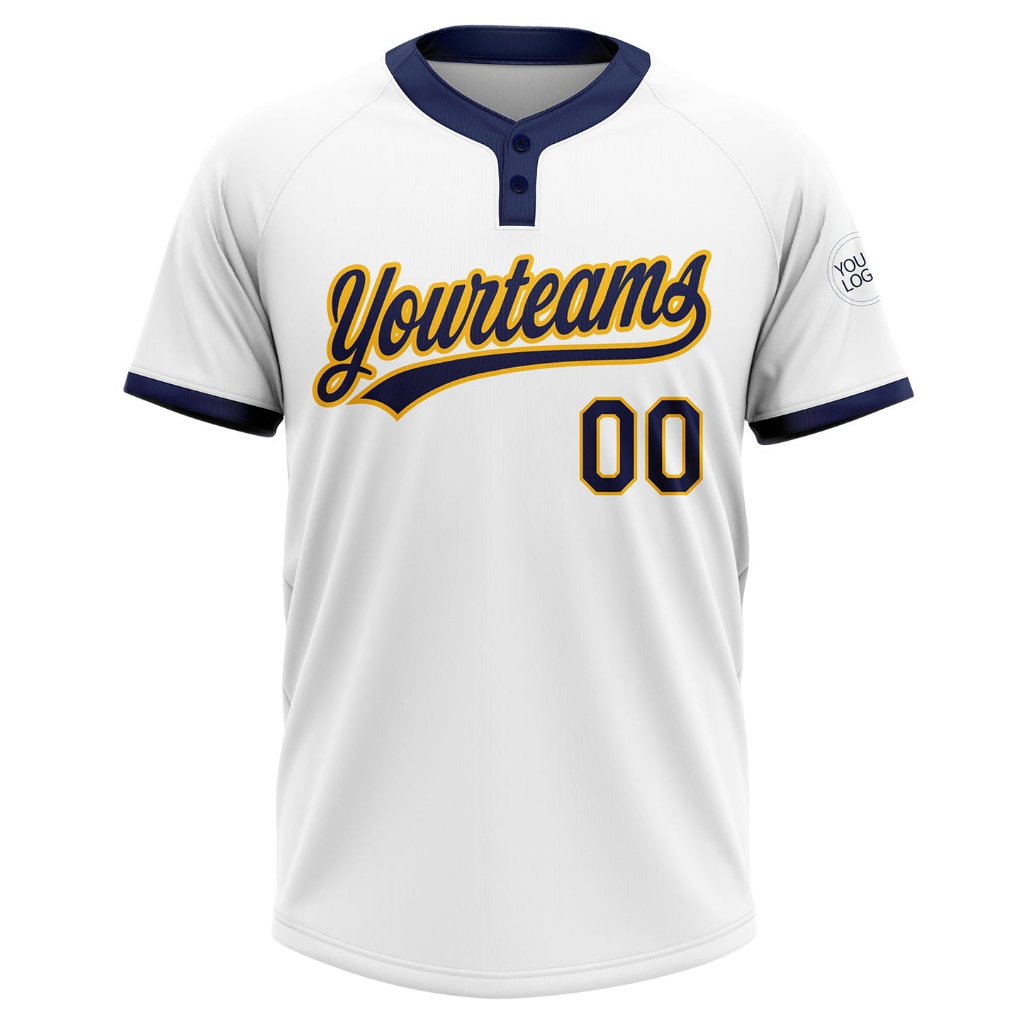 Custom White Navy-Gold Two-Button Unisex Softball Jersey view 2