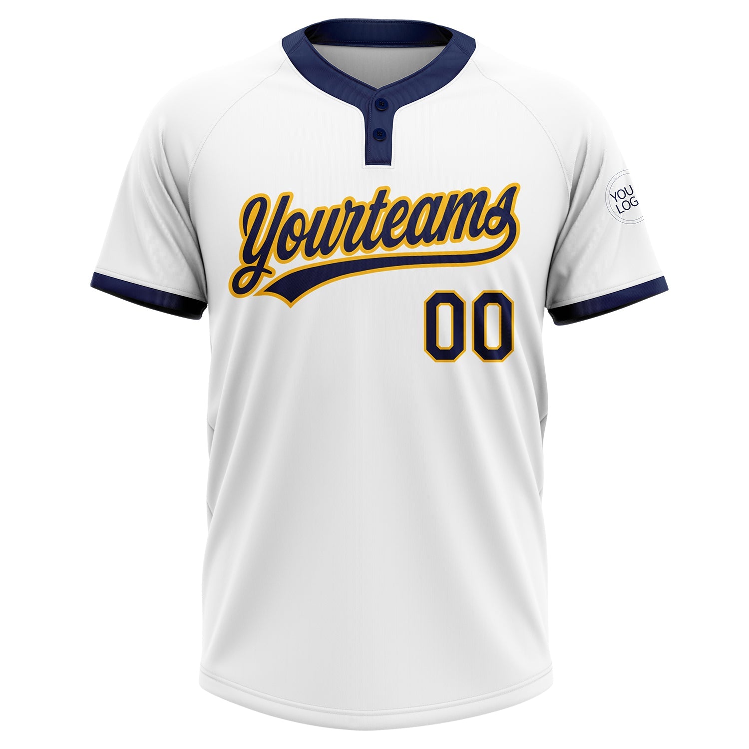 Custom White Navy-Gold Two-Button Unisex Softball Jersey view 2