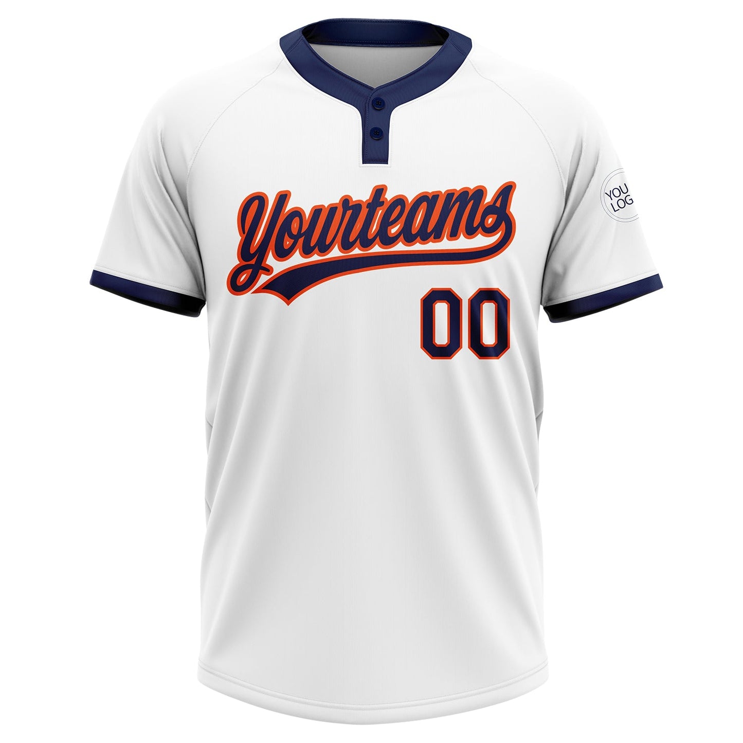 Custom White Navy-Orange Two-Button Unisex Softball Jersey view 2