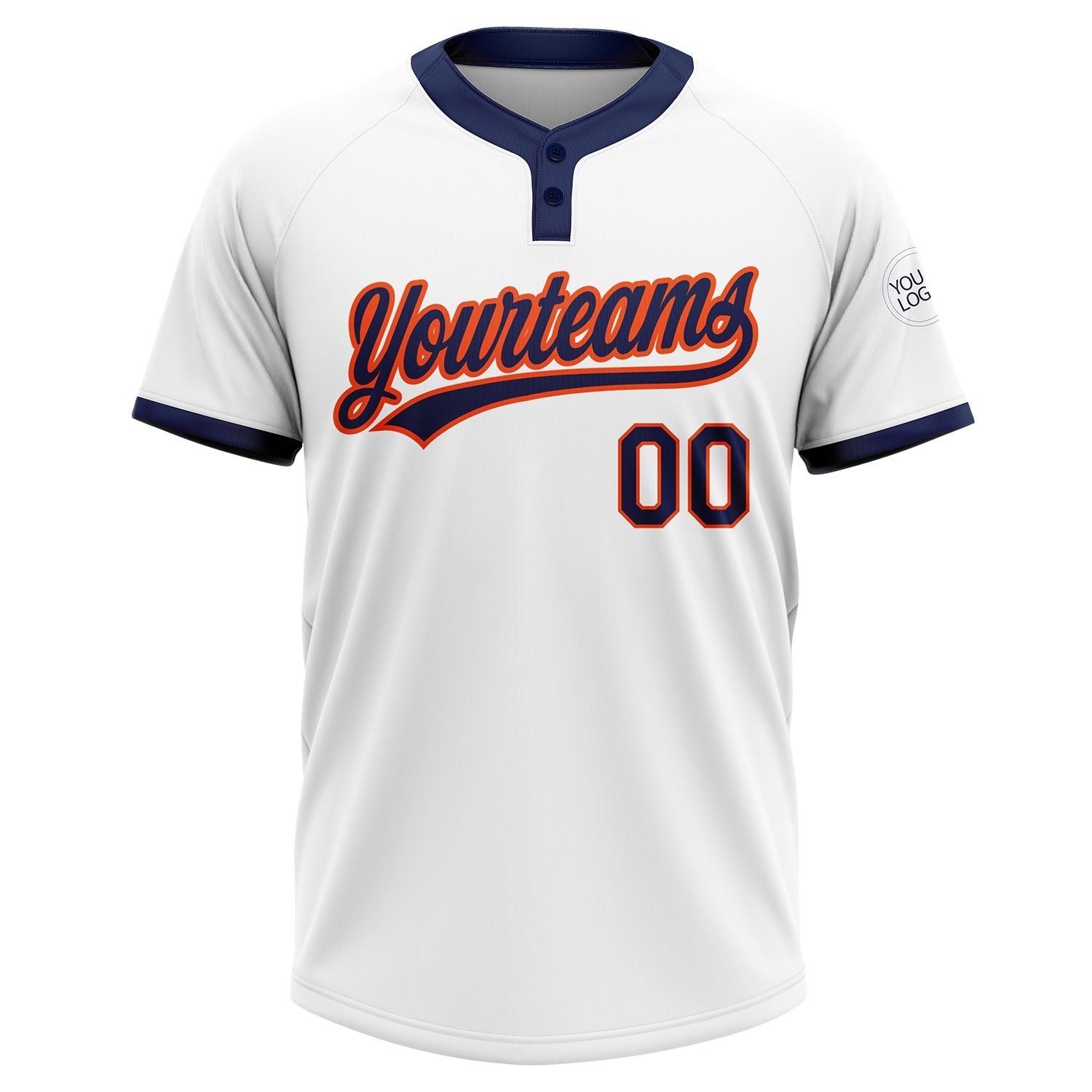 Custom White Navy-Orange Two-Button Unisex Softball Jersey view 2