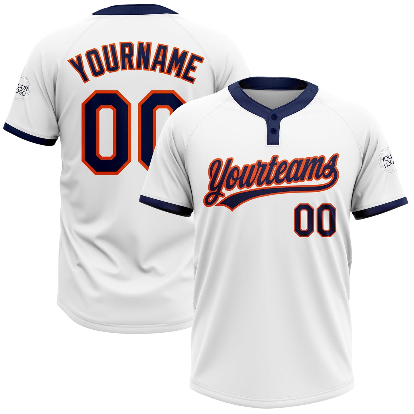 Custom White Navy-Orange Two-Button Unisex Softball Jersey - Main View