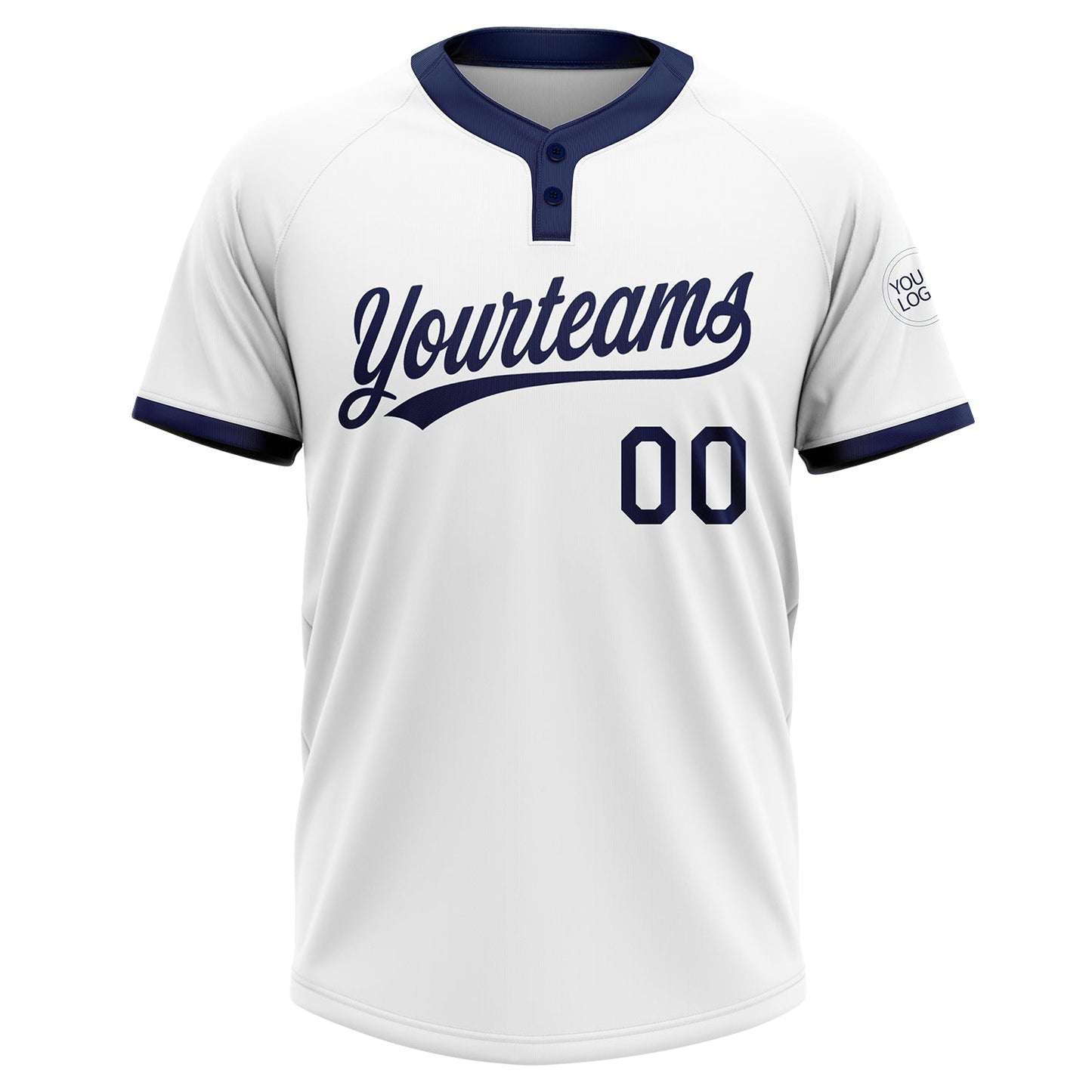 Custom White Navy Two-Button Unisex Softball Jersey view 2