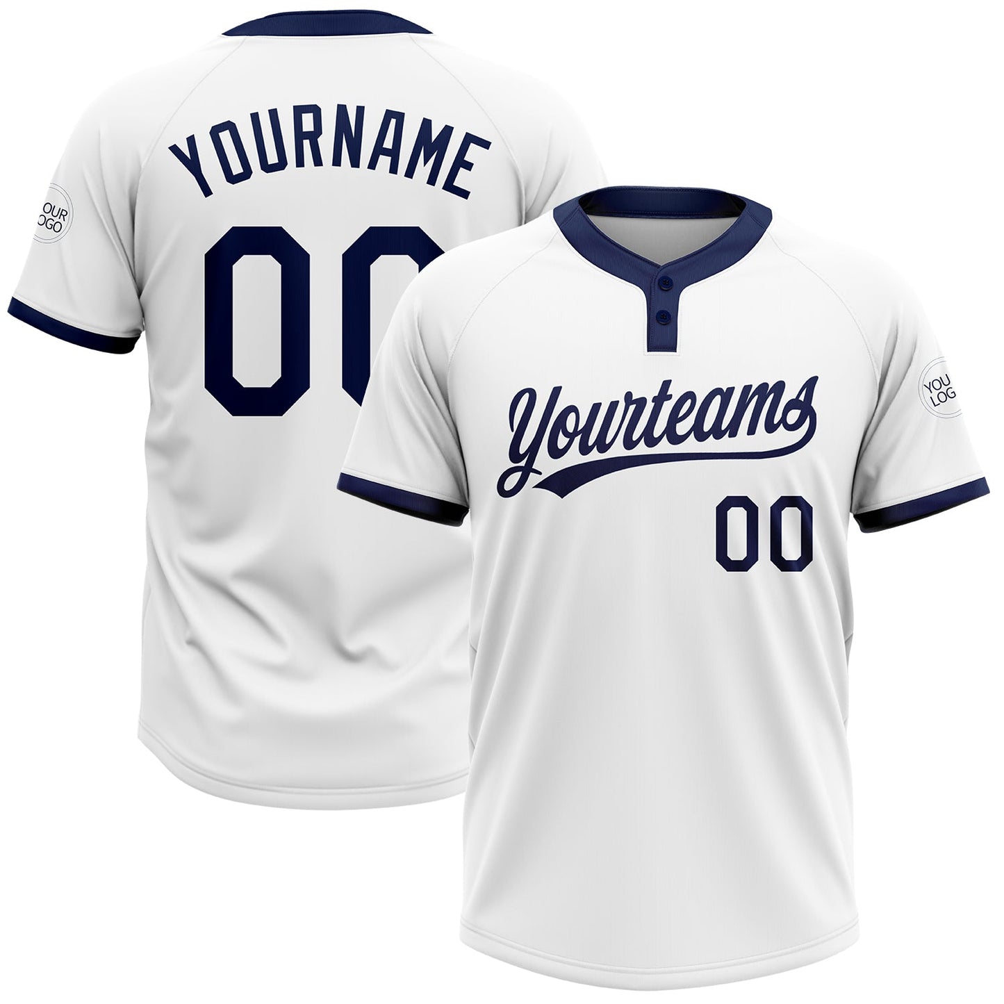 Custom White Navy Two-Button Unisex Softball Jersey - Main View