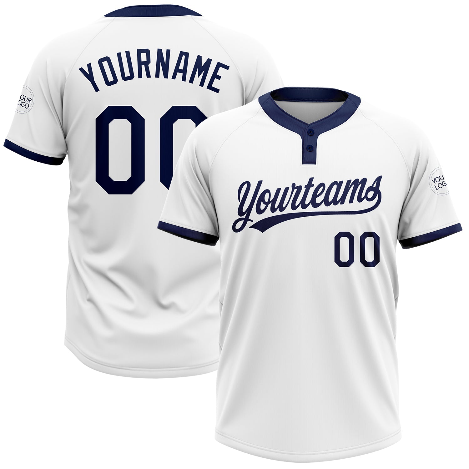 Custom White Navy Two-Button Unisex Softball Jersey - Main View