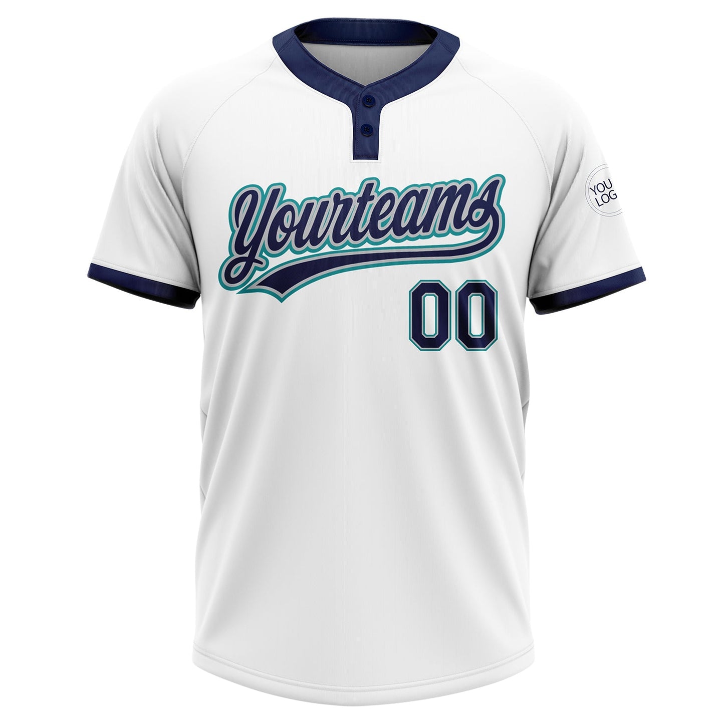 Custom White Navy Gray-Teal Two-Button Unisex Softball Jersey view 2