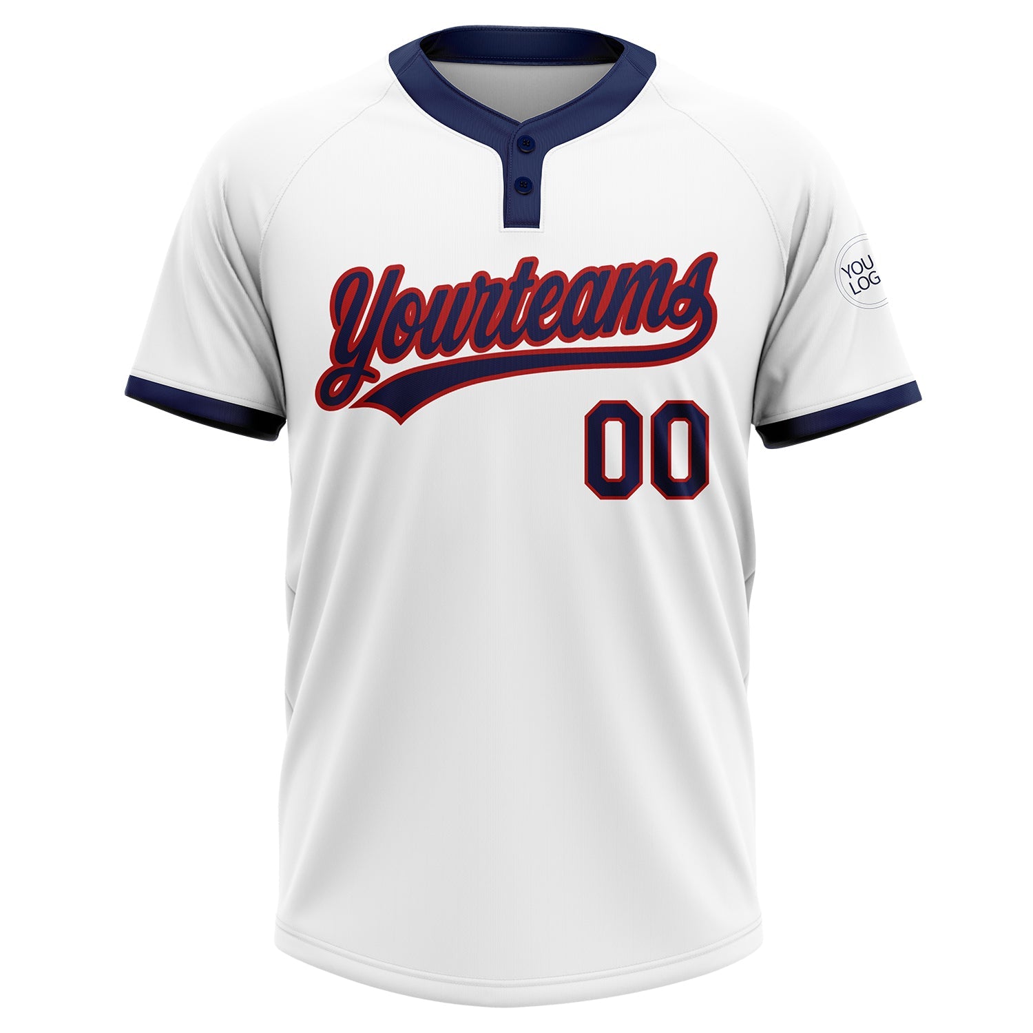 Custom White Navy-Red Two-Button Unisex Softball Jersey view 2