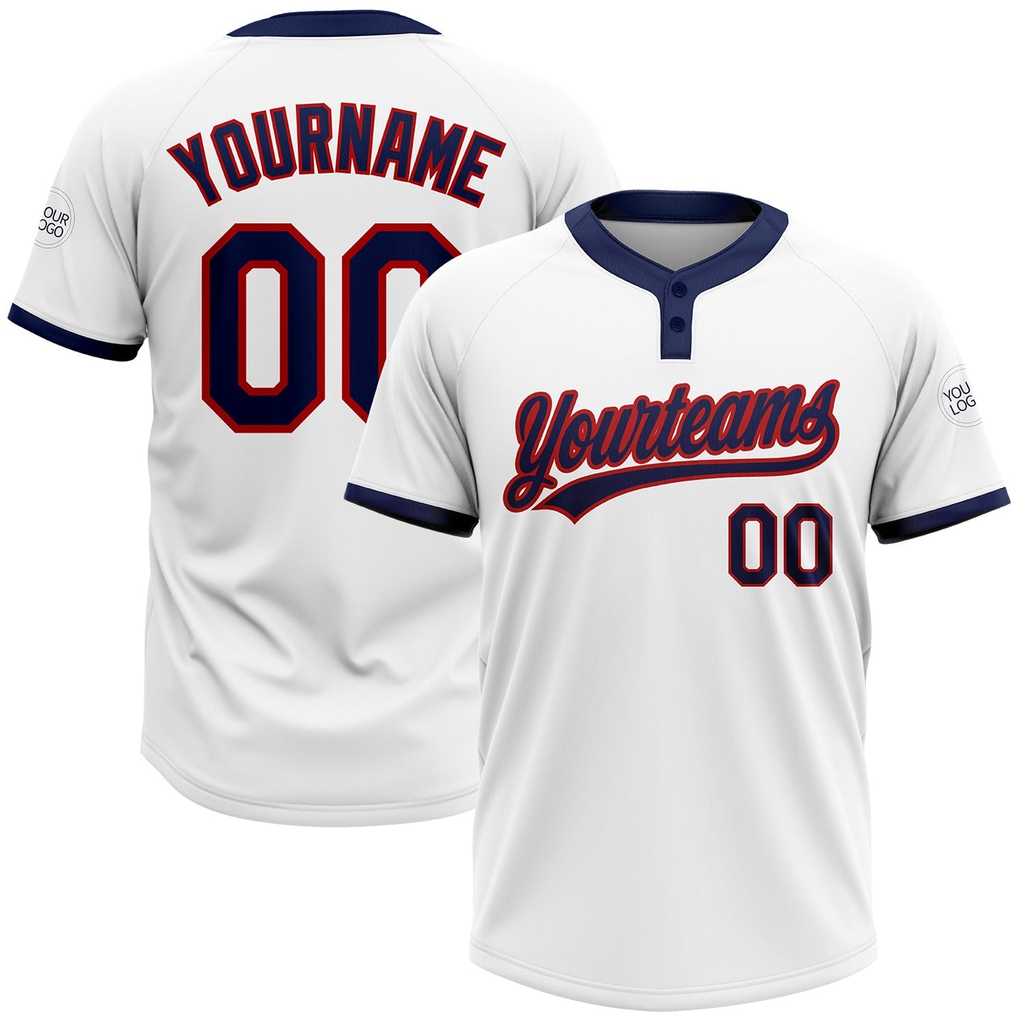 Custom White Navy-Red Two-Button Unisex Softball Jersey - Main View