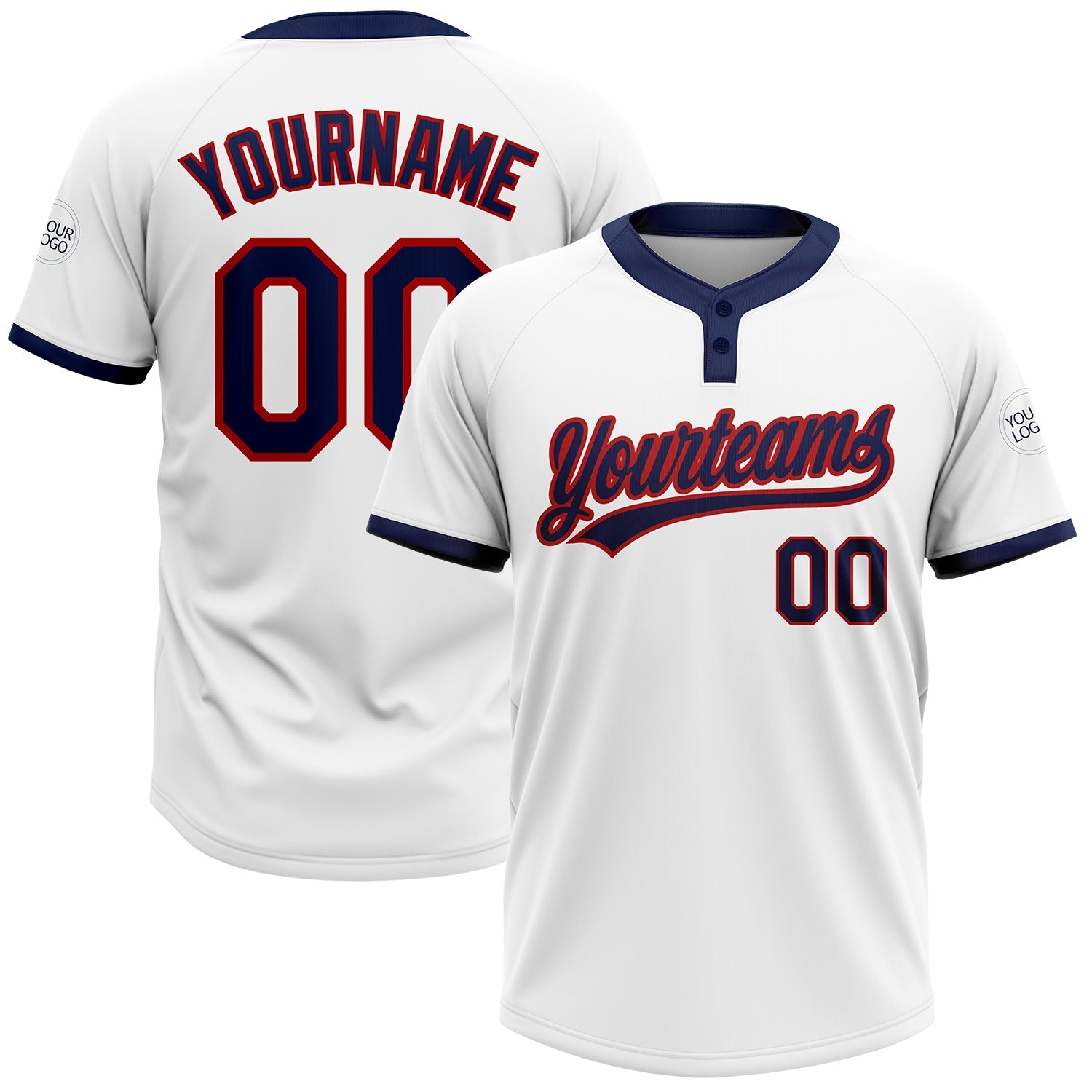 Custom White Navy-Red Two-Button Unisex Softball Jersey - Main View