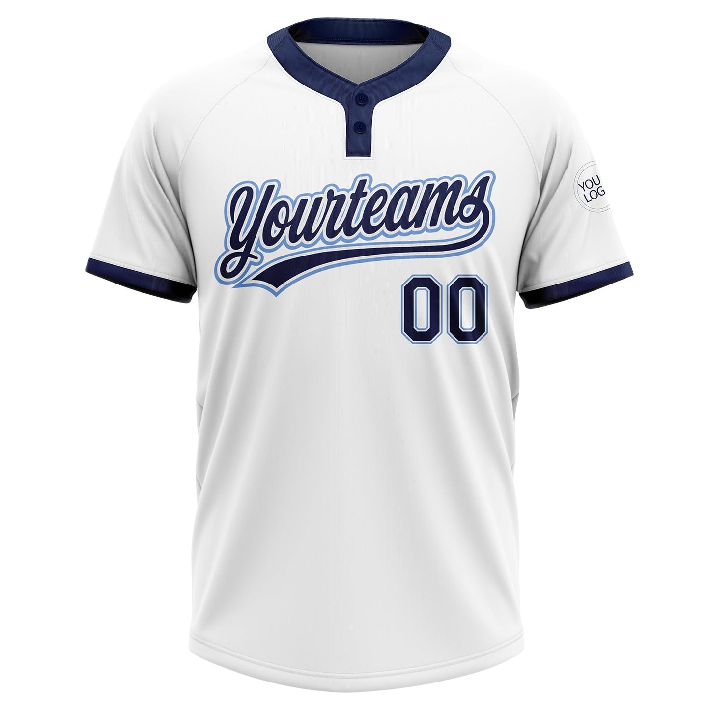 Custom White Navy-Powder Blue Two-Button Unisex Softball Jersey view 2