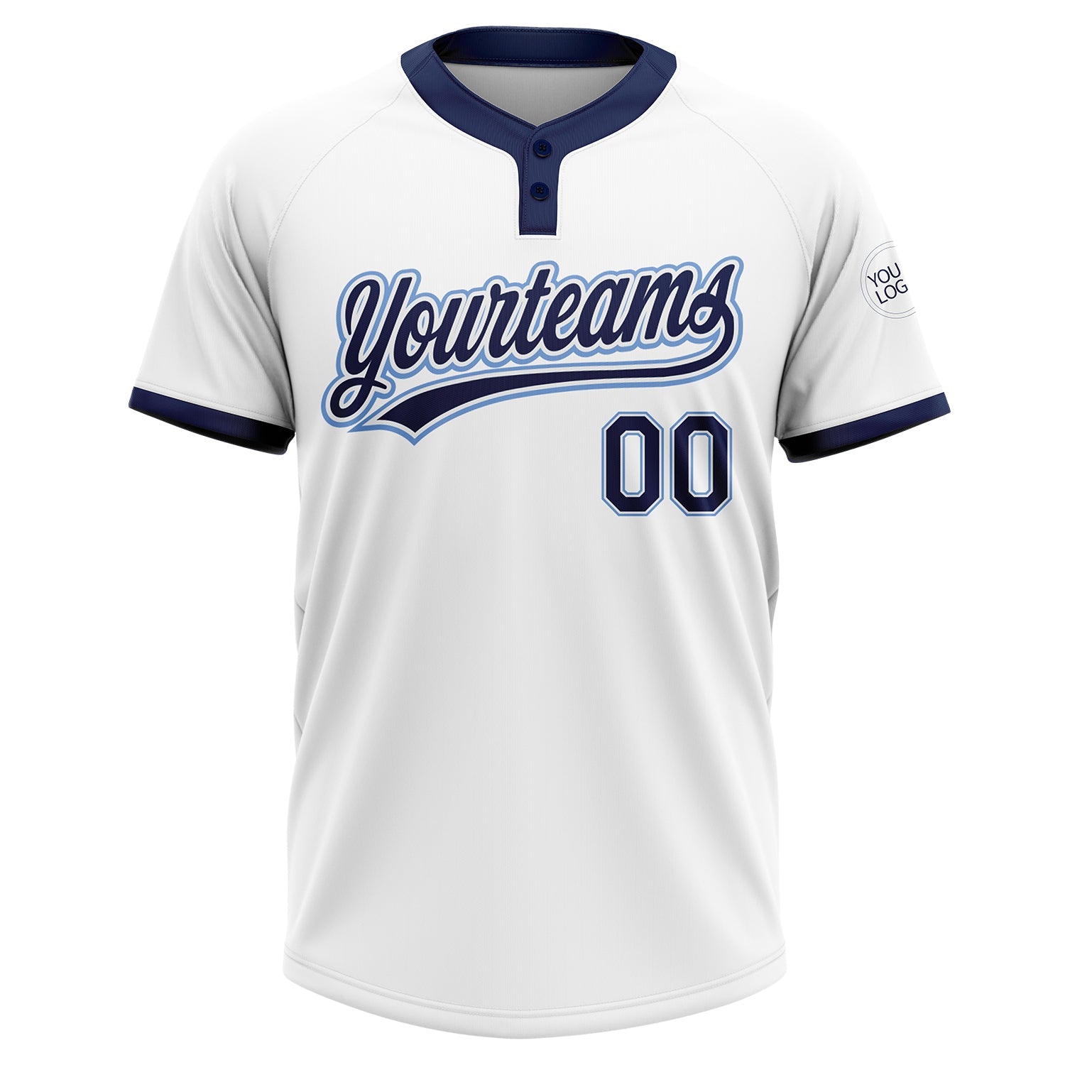 Custom White Navy-Powder Blue Two-Button Unisex Softball Jersey view 2