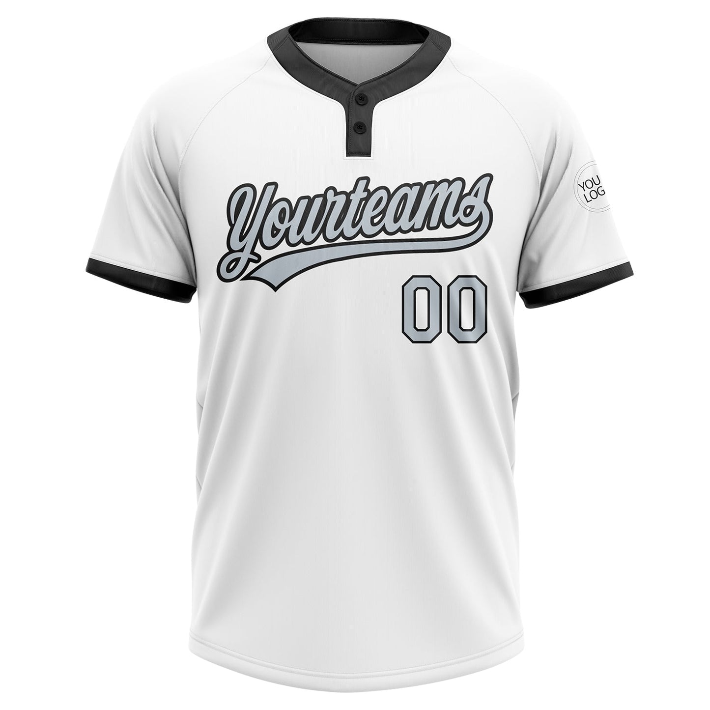 Custom White Silver-Black Two-Button Unisex Softball Jersey view 2