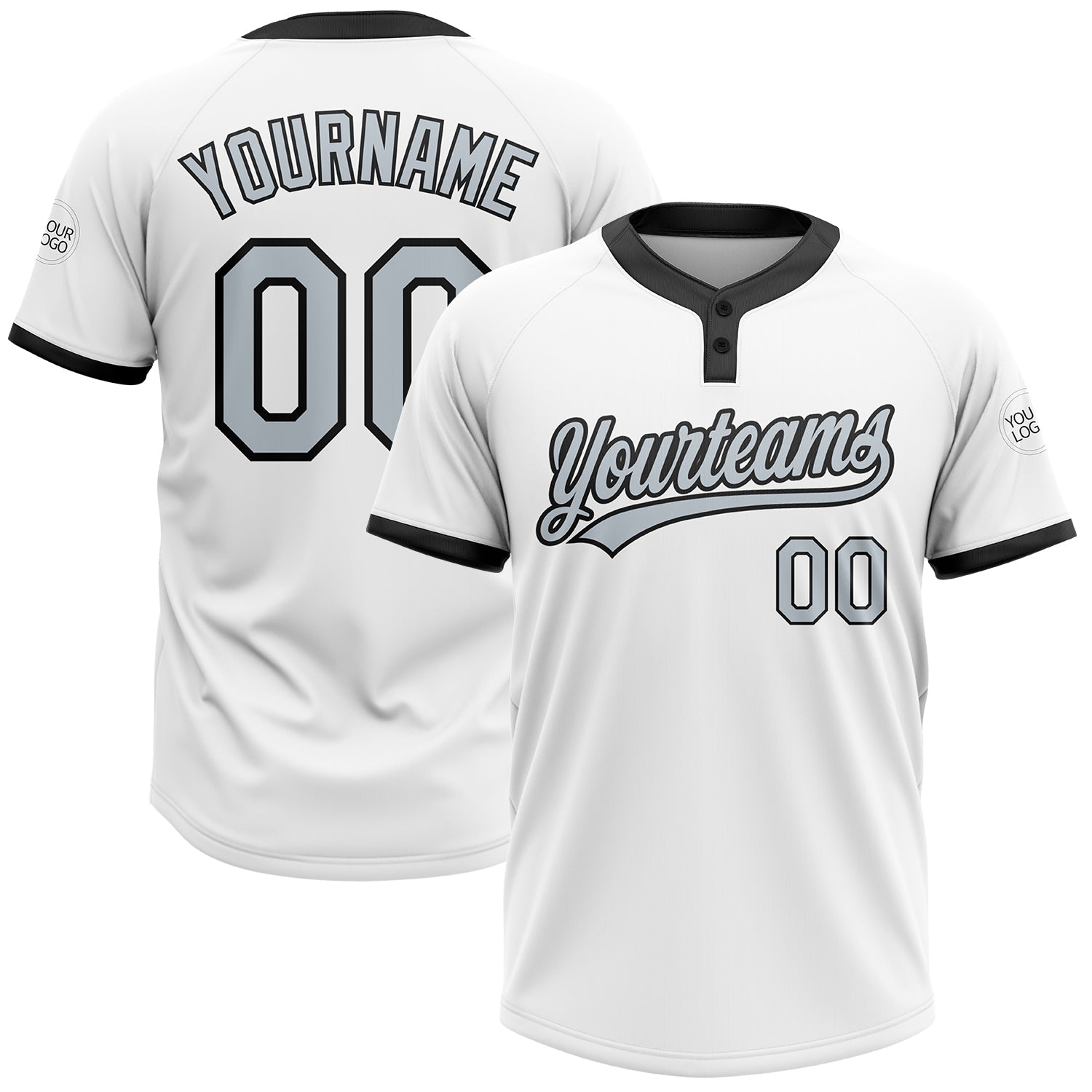 Custom White Silver-Black Two-Button Unisex Softball Jersey - Main View