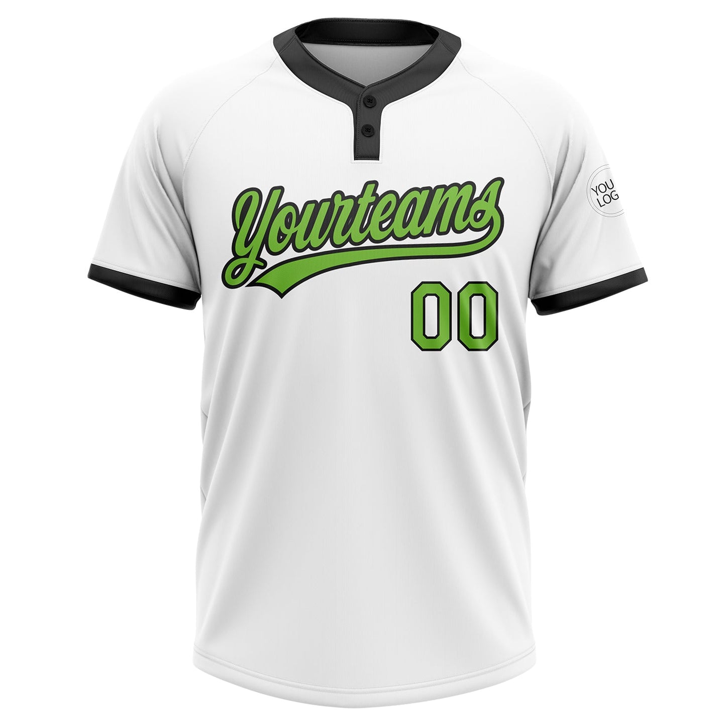 Custom White Neon Green-Black Two-Button Unisex Softball Jersey view 2