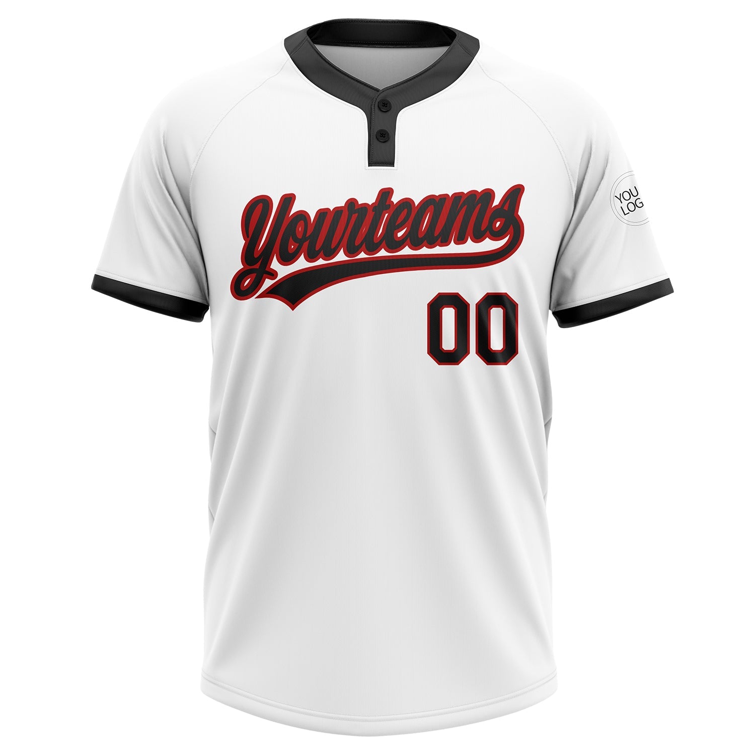 Custom White Black-Red Two-Button Unisex Softball Jersey view 2