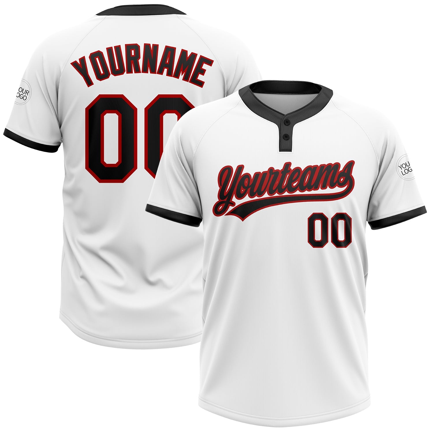 Custom White Black-Red Two-Button Unisex Softball Jersey - Main View