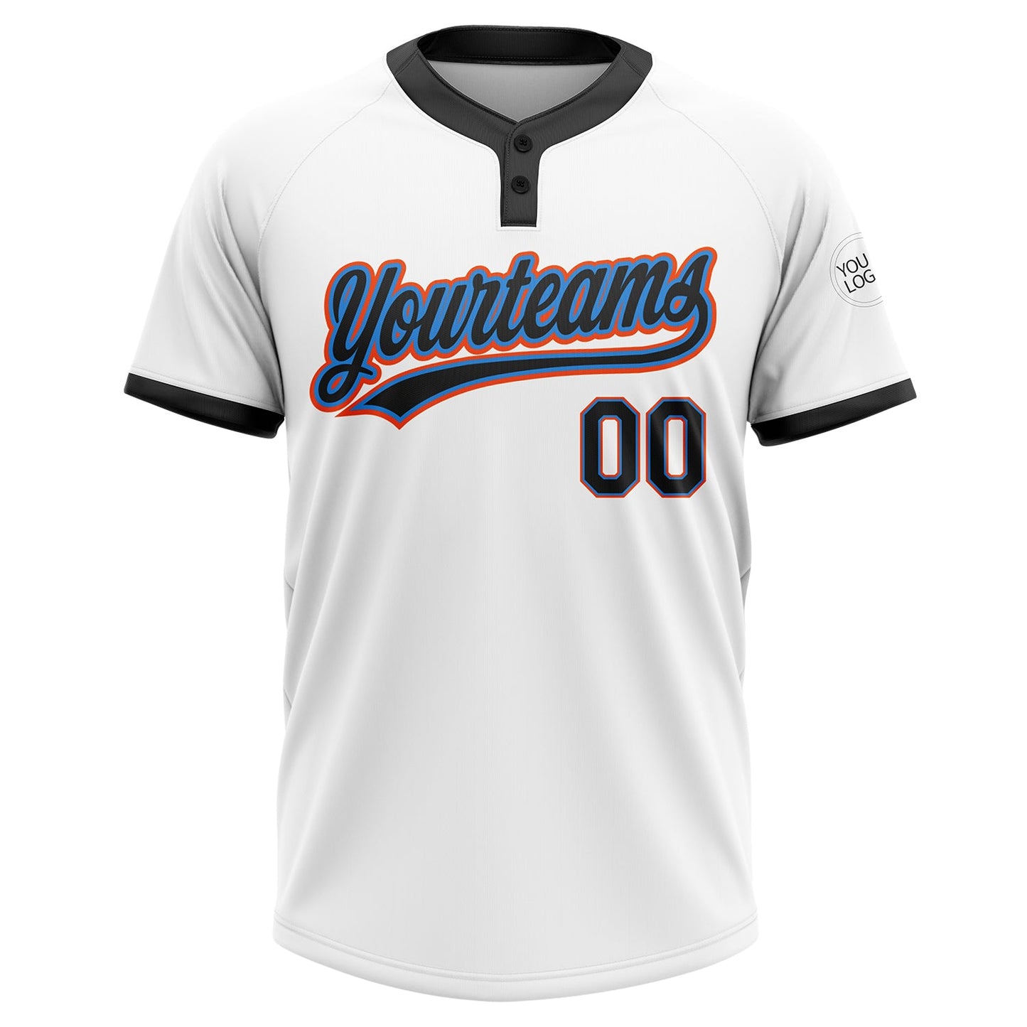 Custom White Black Powder Blue-Orange Two-Button Unisex Softball Jersey view 2