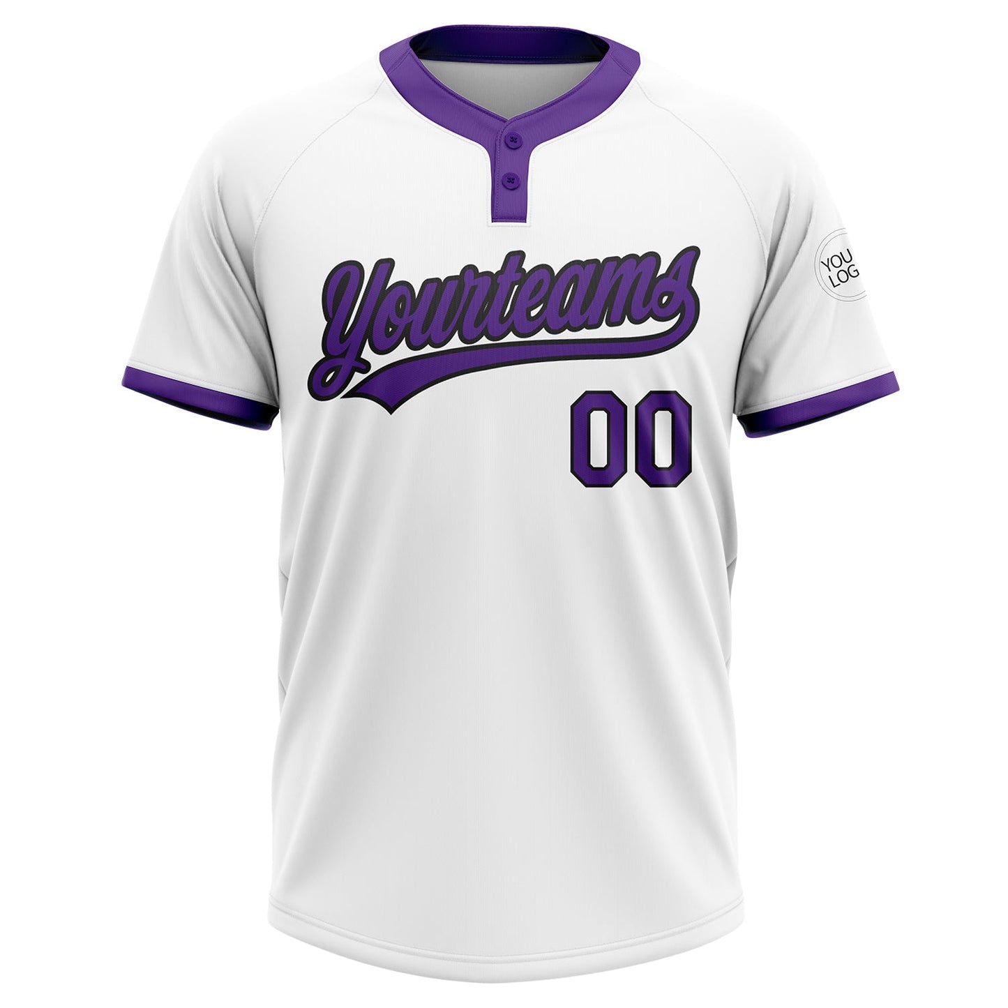 Custom White Purple-Black Two-Button Unisex Softball Jersey view 2