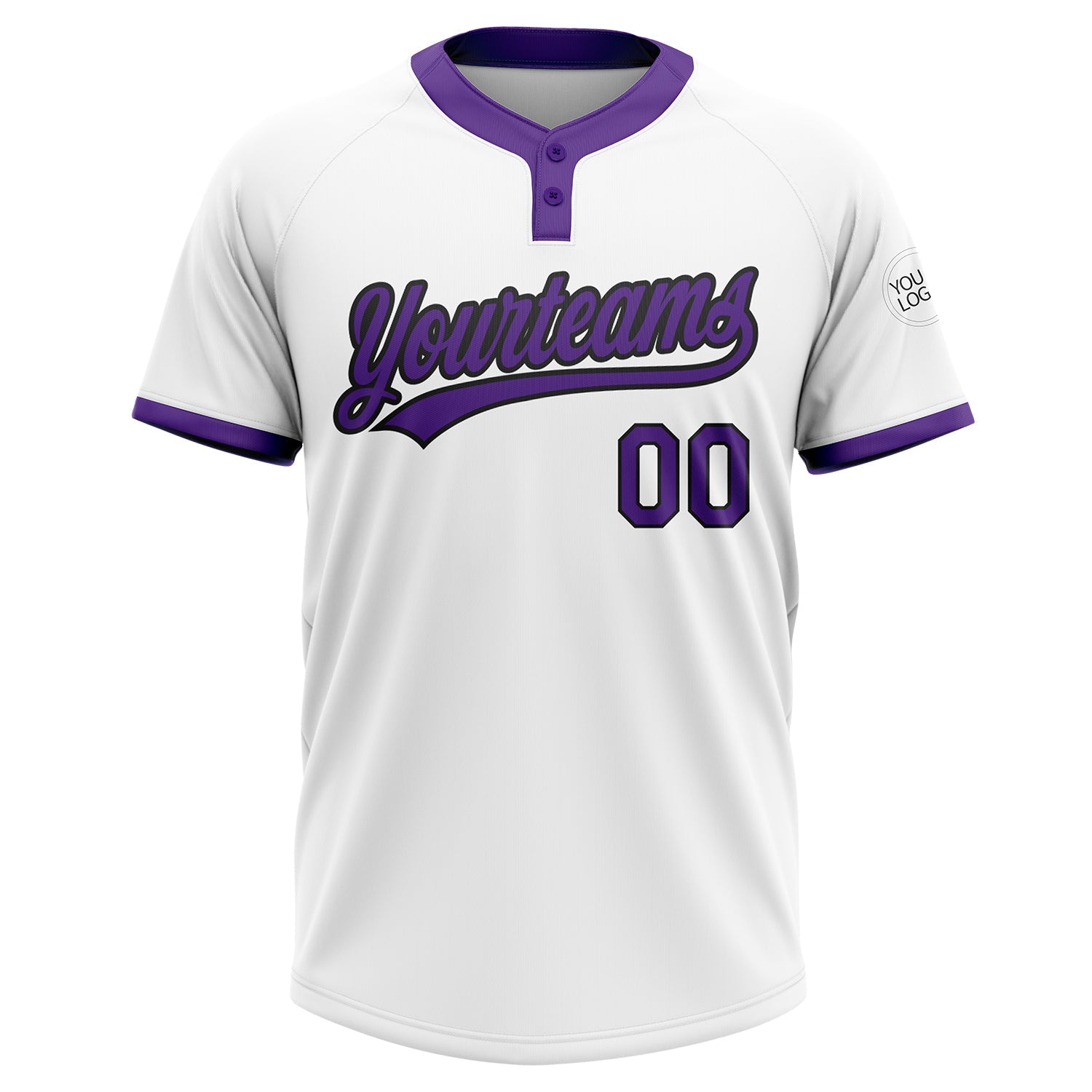 Custom White Purple-Black Two-Button Unisex Softball Jersey view 2
