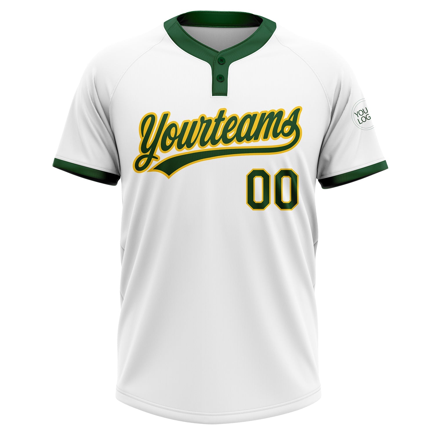 Custom White Green-Gold Two-Button Unisex Softball Jersey view 2