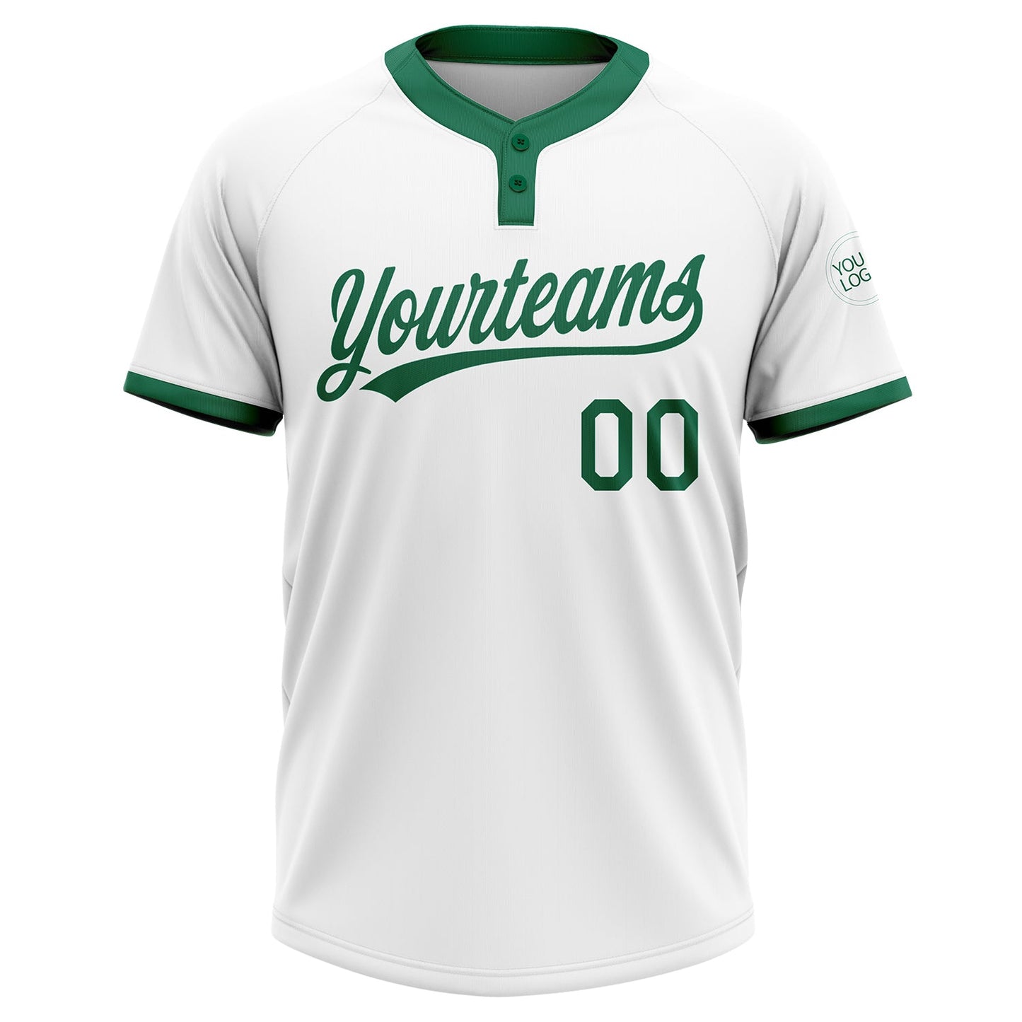 Custom White Kelly Green Two-Button Unisex Softball Jersey view 2