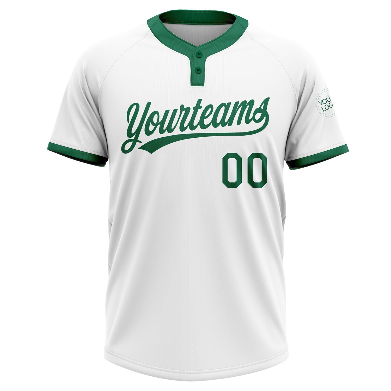 Custom White Kelly Green Two-Button Unisex Softball Jersey view 2
