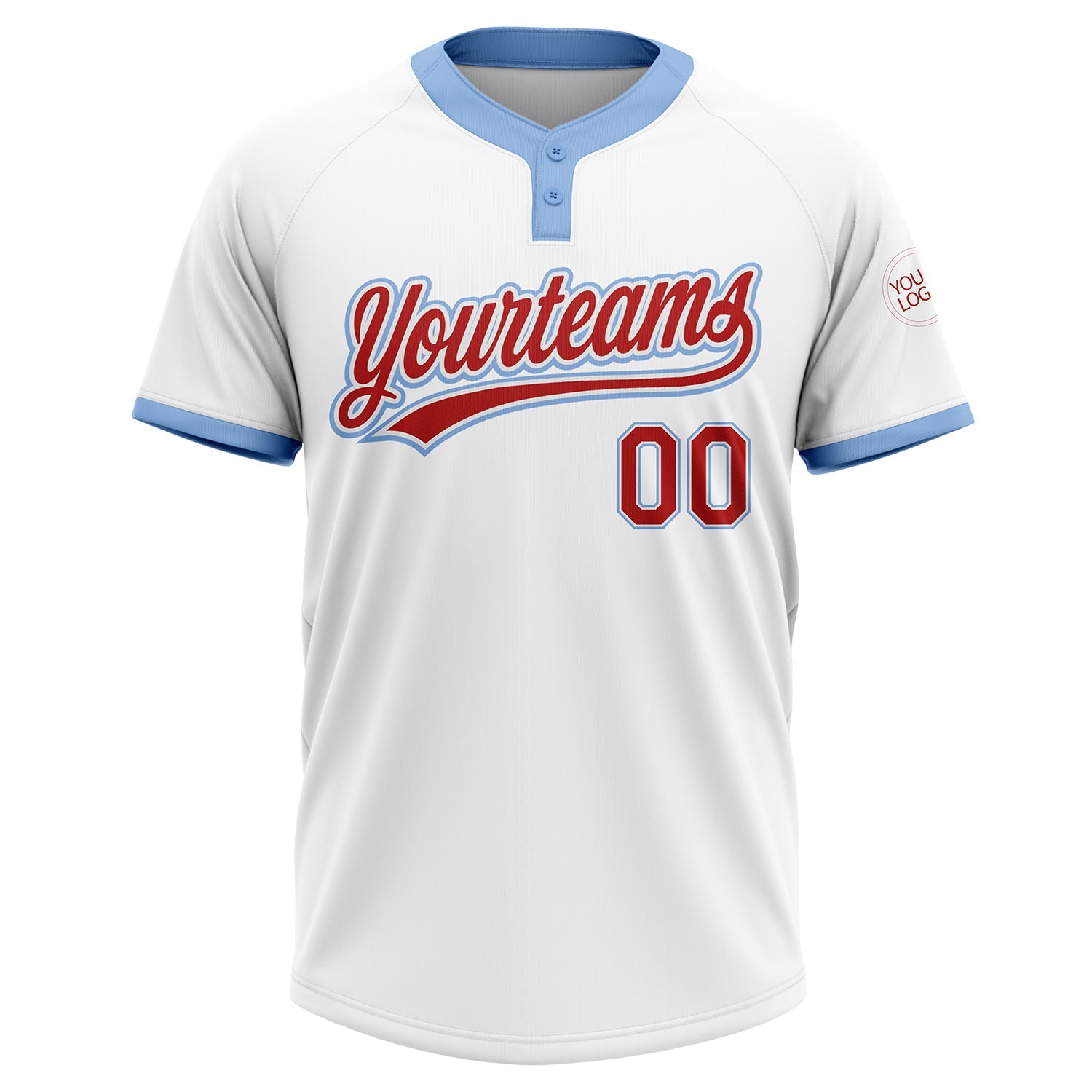 Custom White Red-Light Blue Two-Button Unisex Softball Jersey view 2