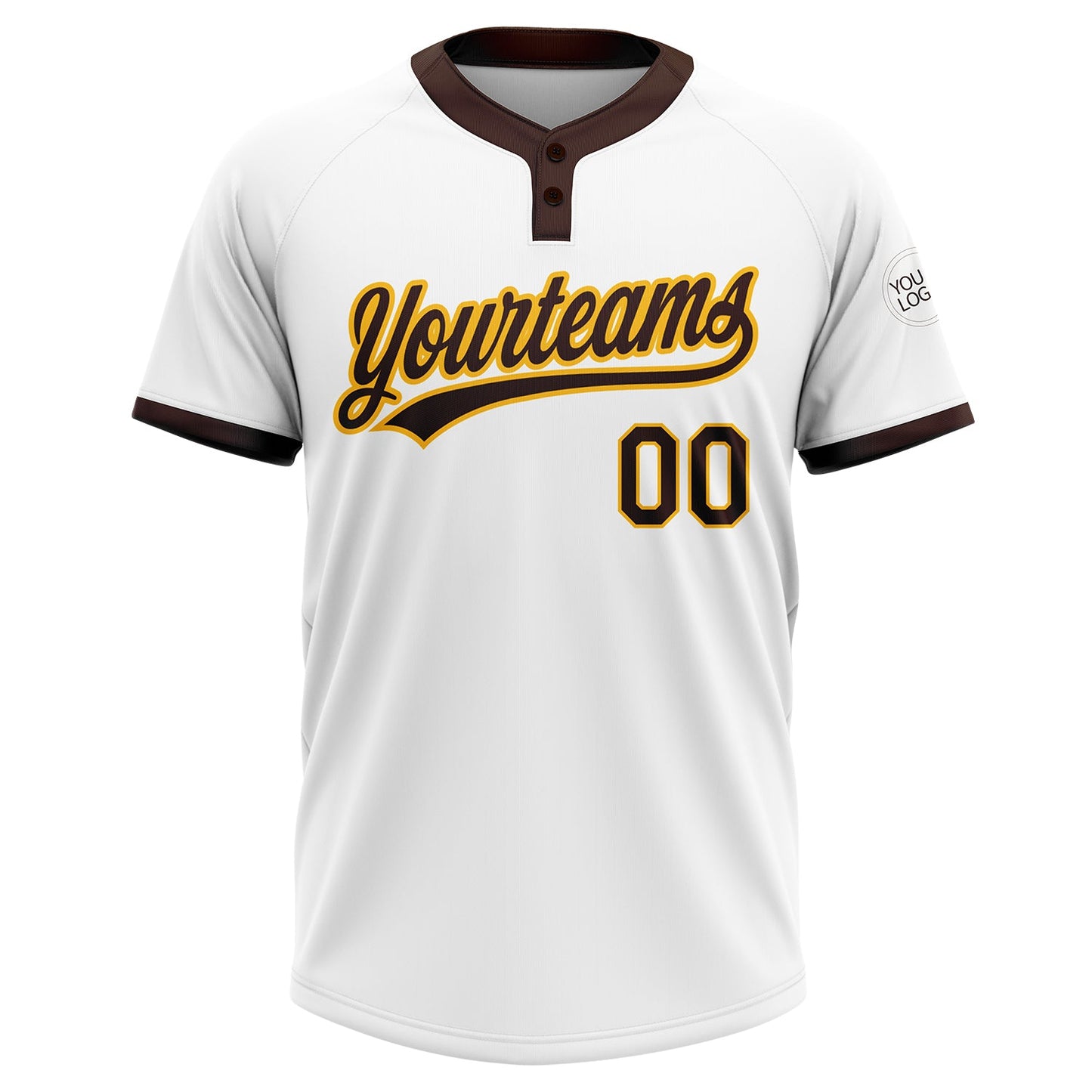 Custom White Brown-Gold Two-Button Unisex Softball Jersey view 2