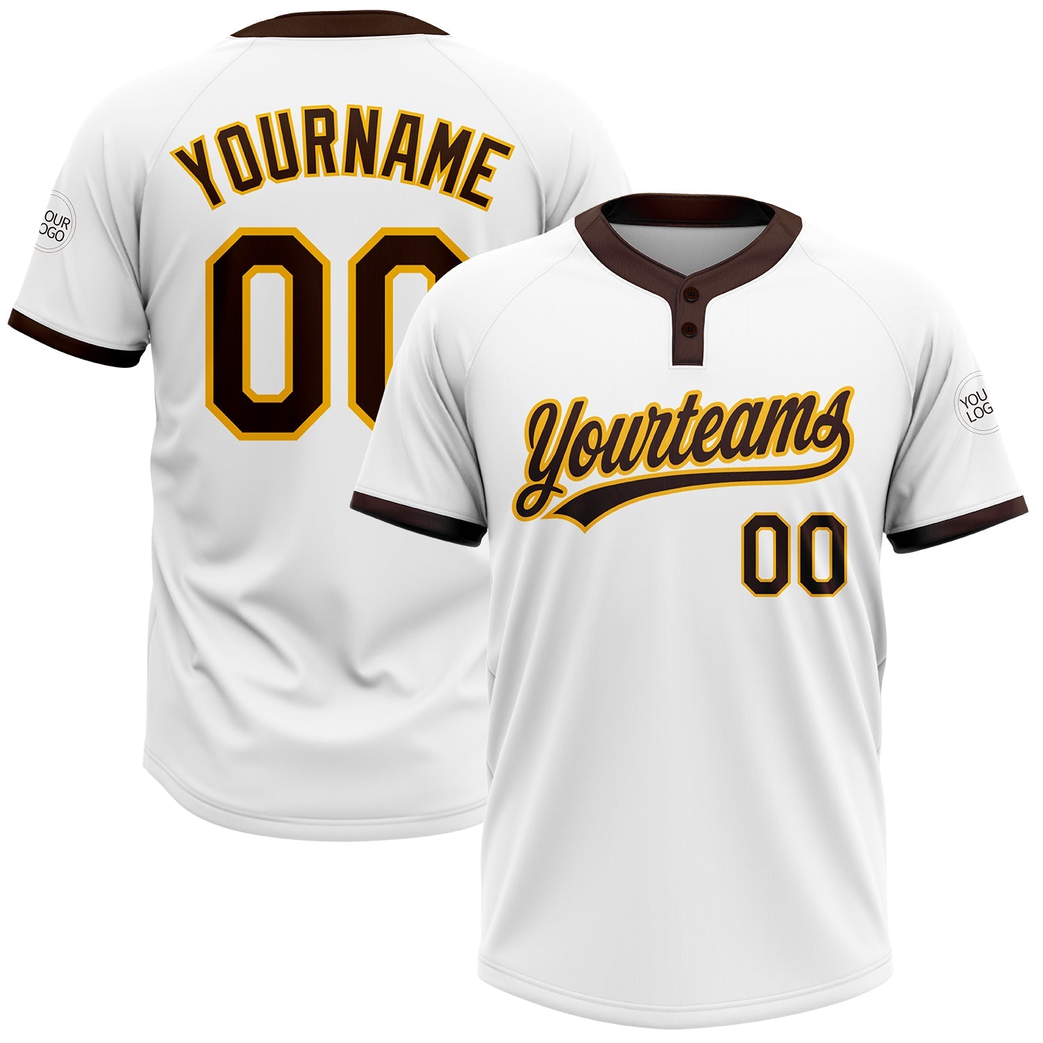 Custom White Brown-Gold Two-Button Unisex Softball Jersey - Main View