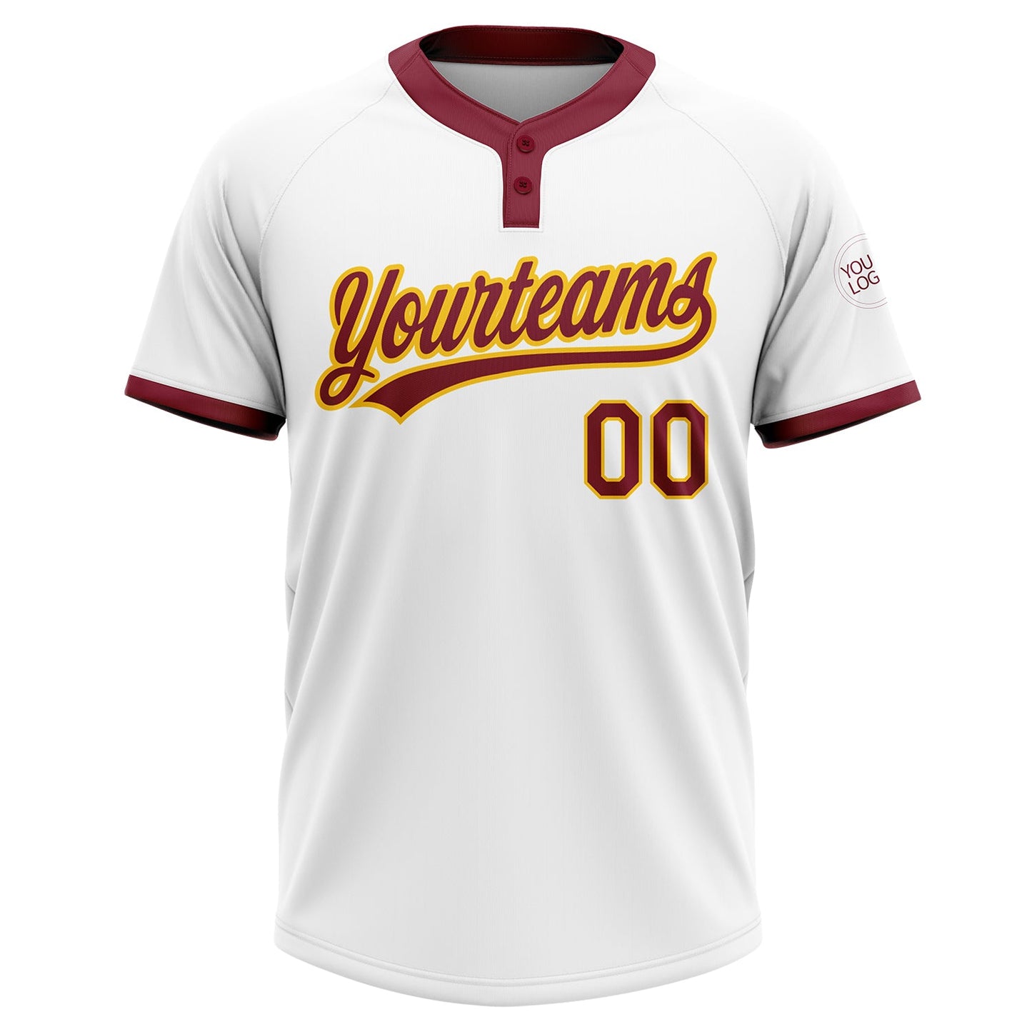 Custom White Crimson-Gold Two-Button Unisex Softball Jersey view 2