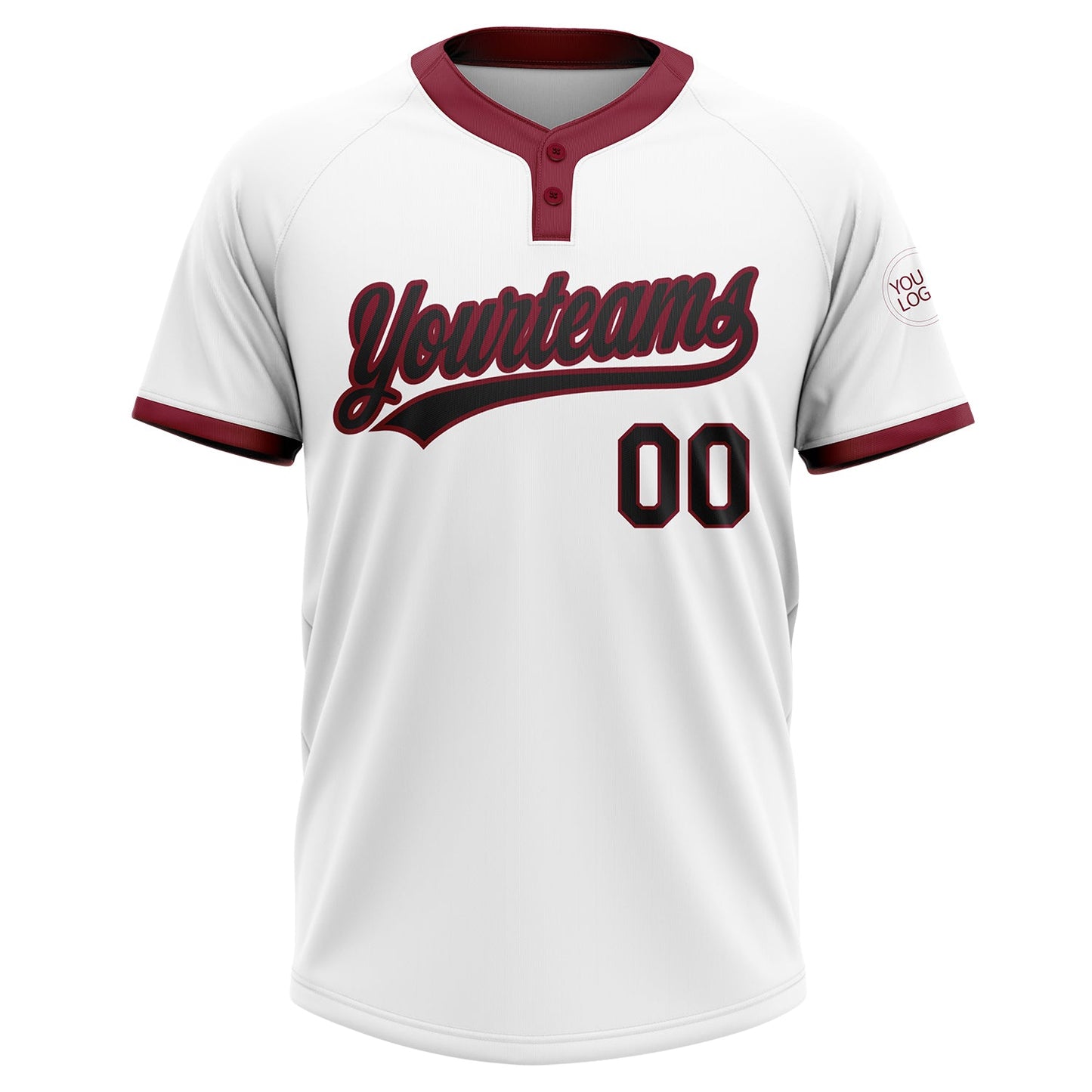 Custom White Black-Crimson Two-Button Unisex Softball Jersey view 2