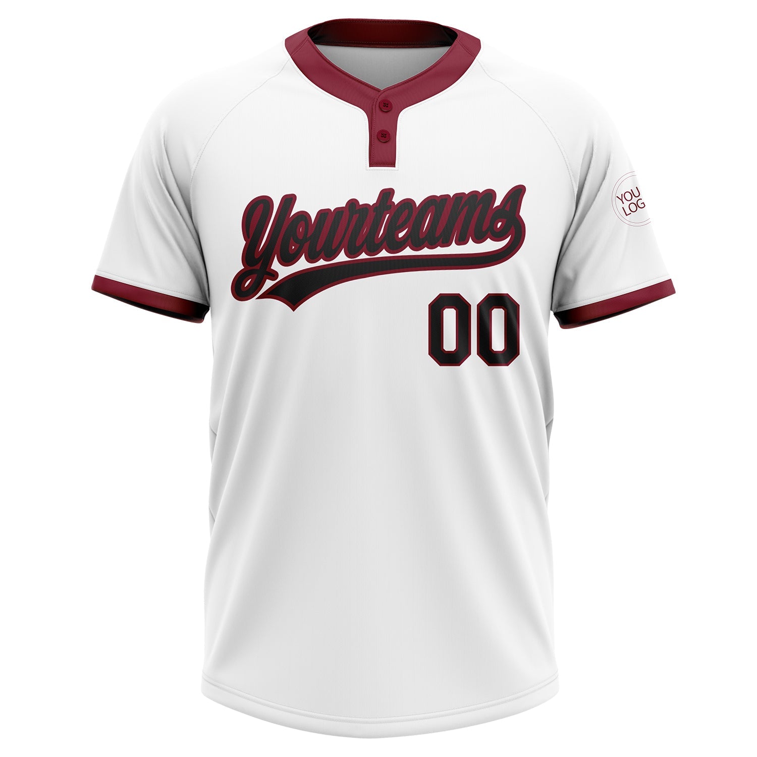 Custom White Black-Crimson Two-Button Unisex Softball Jersey view 2