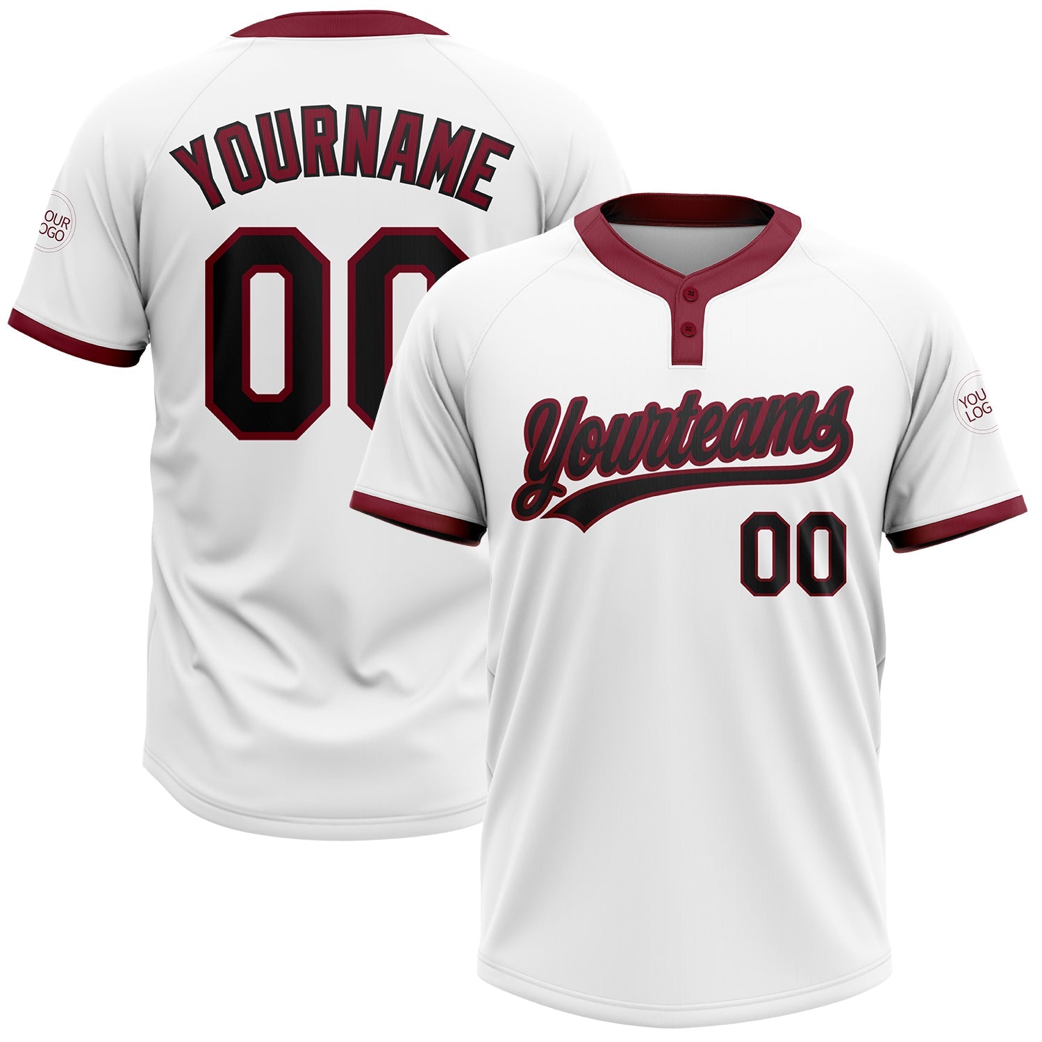 Custom White Black-Crimson Two-Button Unisex Softball Jersey - Main View