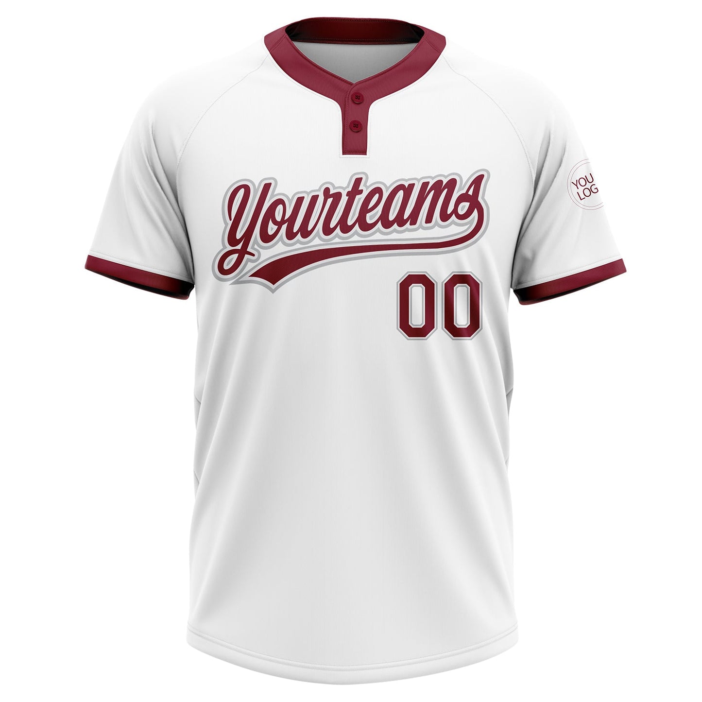 Custom White Crimson-Gray Two-Button Unisex Softball Jersey view 2