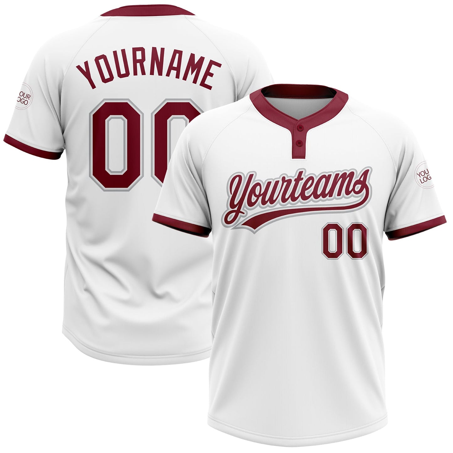 Custom White Crimson-Gray Two-Button Unisex Softball Jersey - Main View