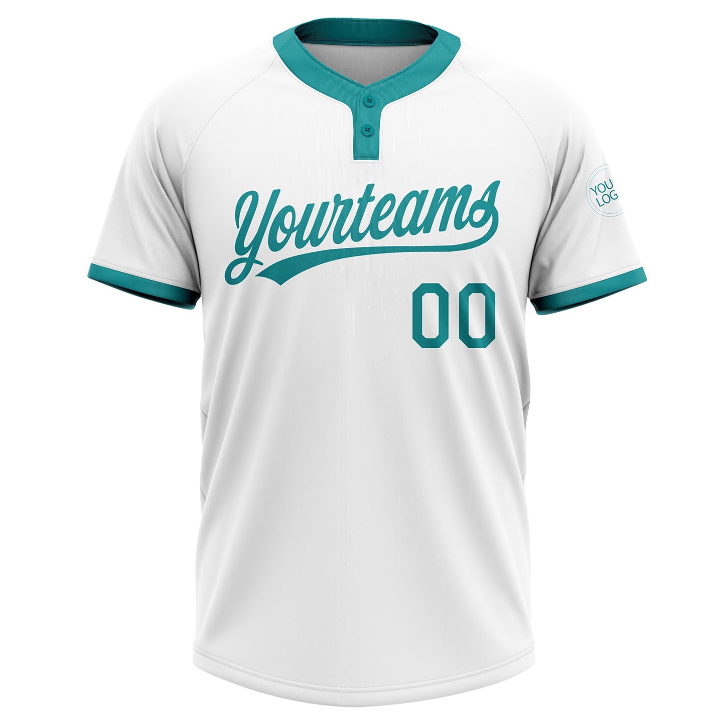 Custom White Teal Two-Button Unisex Softball Jersey view 2