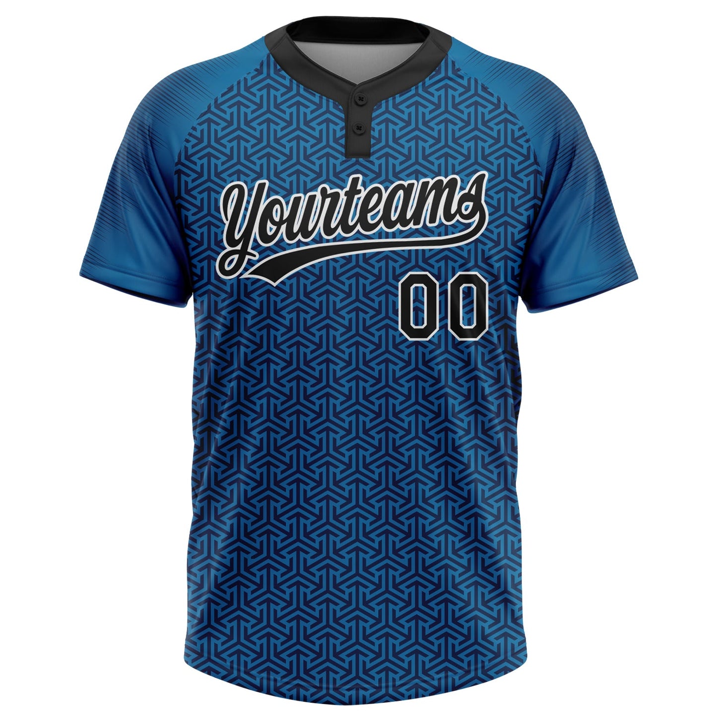 Custom Blue Black-White 3D Pattern Two-Button Unisex Softball Jersey view 2