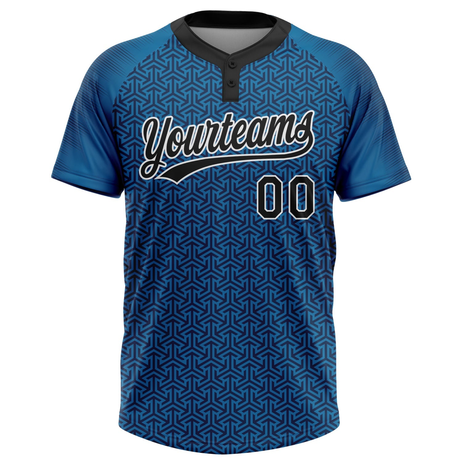 Custom Blue Black-White 3D Pattern Two-Button Unisex Softball Jersey view 2