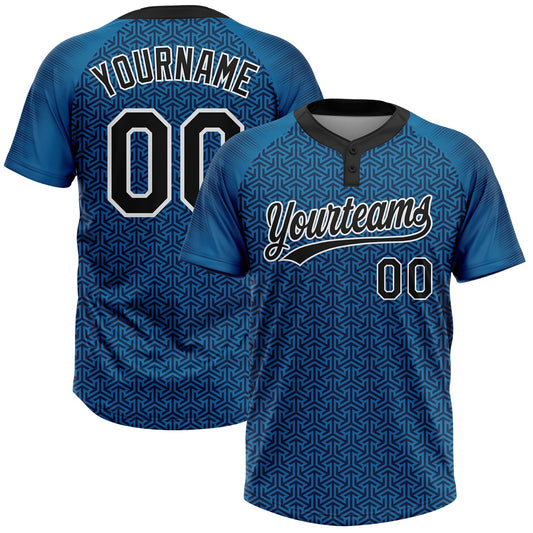 Custom Blue Black-White 3D Pattern Two-Button Unisex Softball Jersey - Main View