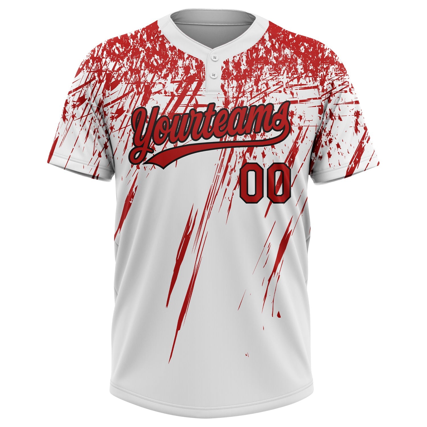 Custom White Red-Black 3D Pattern Two-Button Unisex Softball Jersey view 3