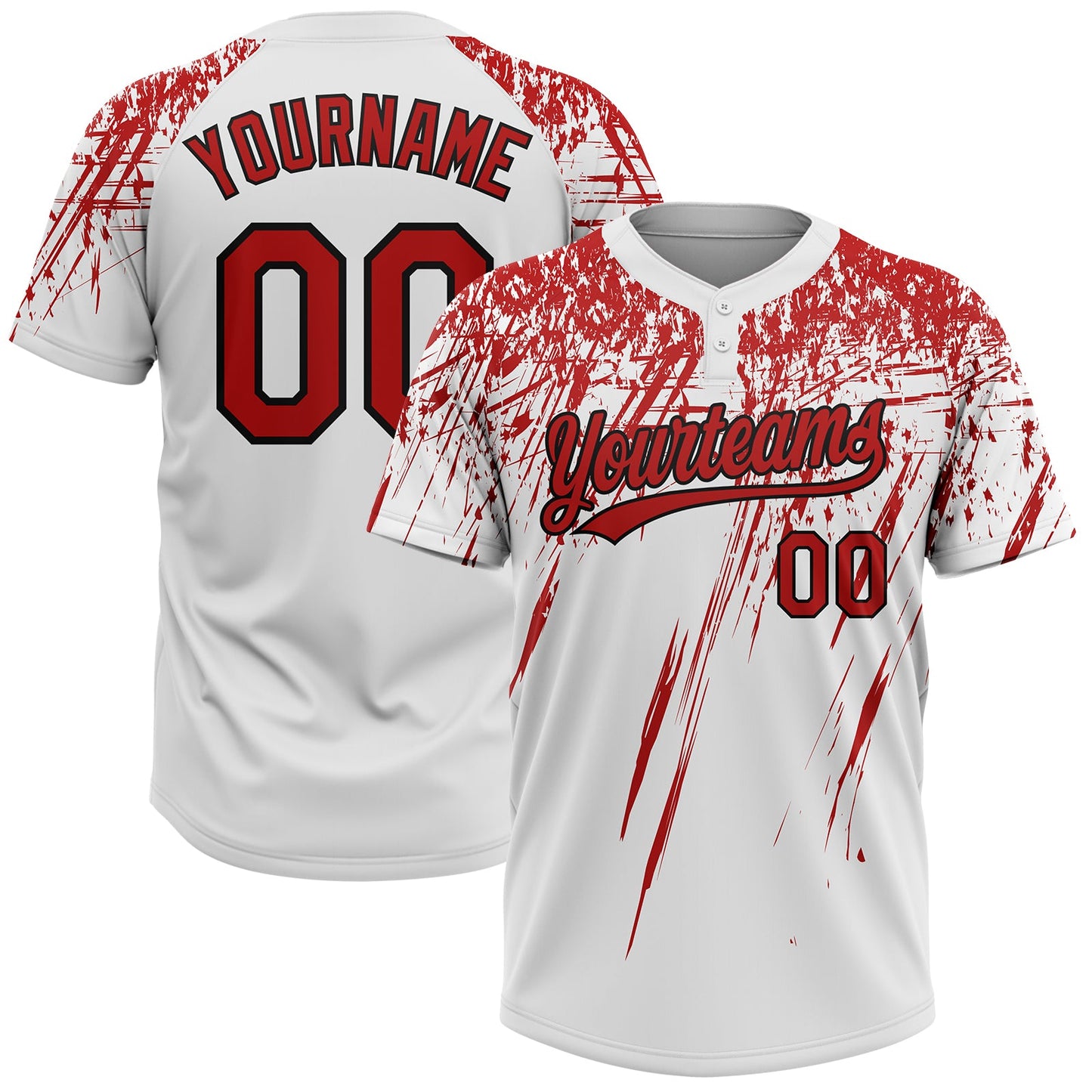 Custom White Red-Black 3D Pattern Two-Button Unisex Softball Jersey - Main View